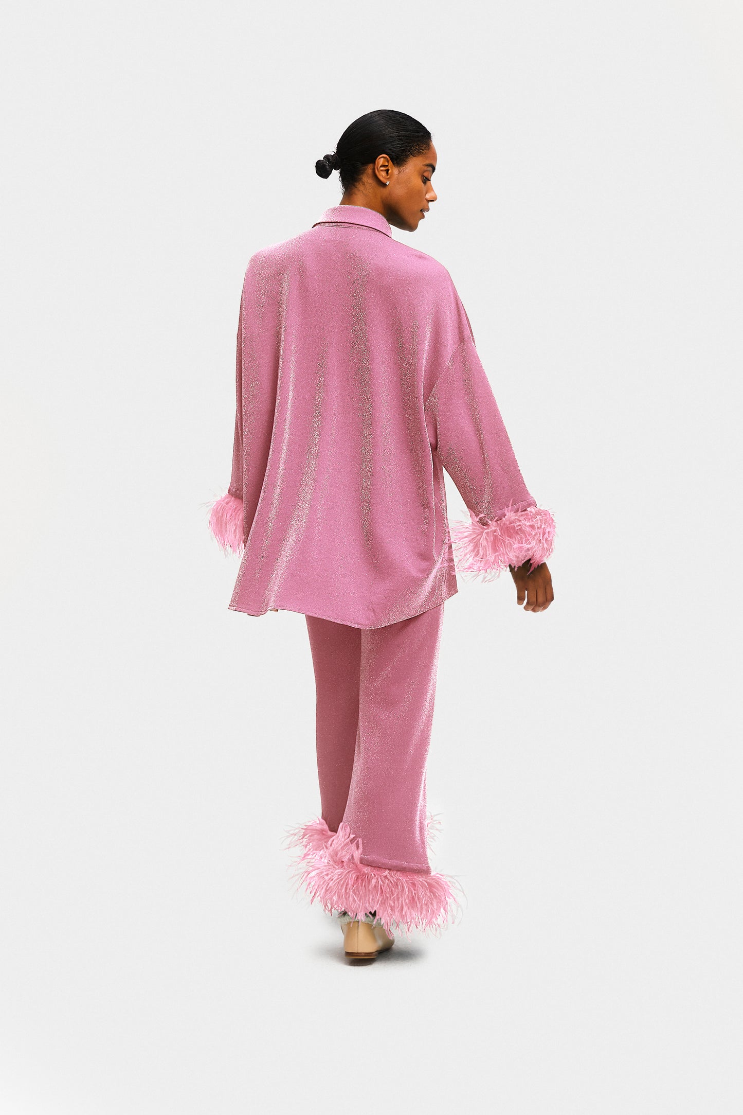 Cosmos Oversized Lurex Pajama Set in Pink