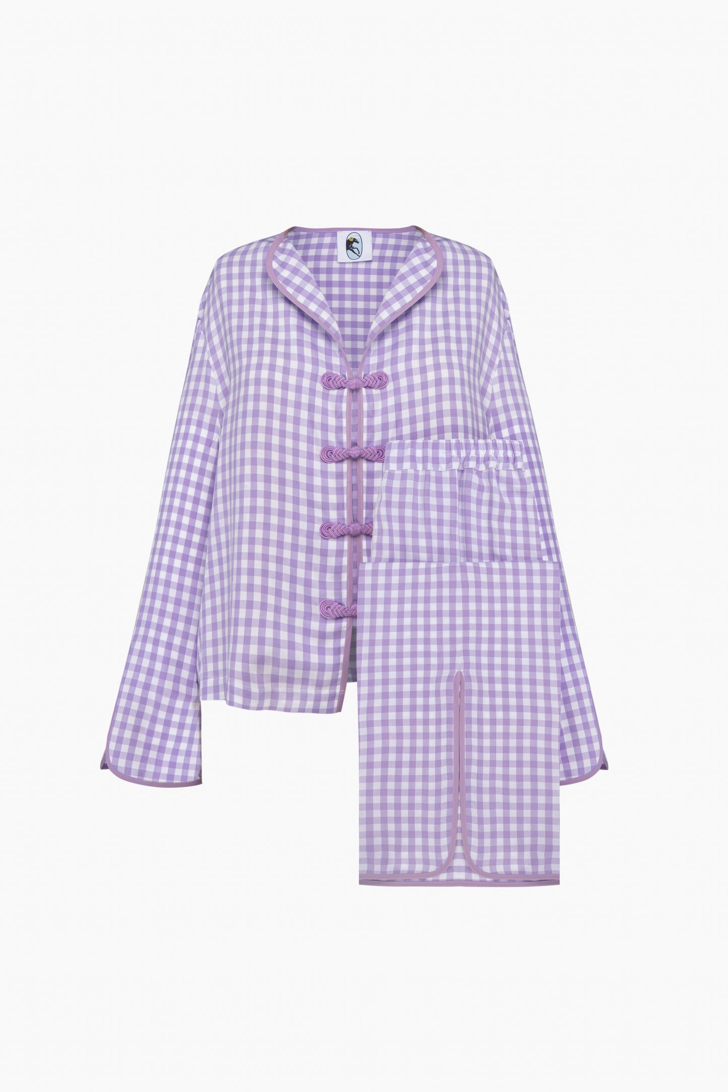 Louis Pajama Set with Pants in Lavender Vichy