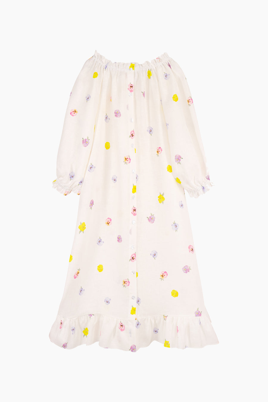 Loungewear Linen Midi Dress in Pansies