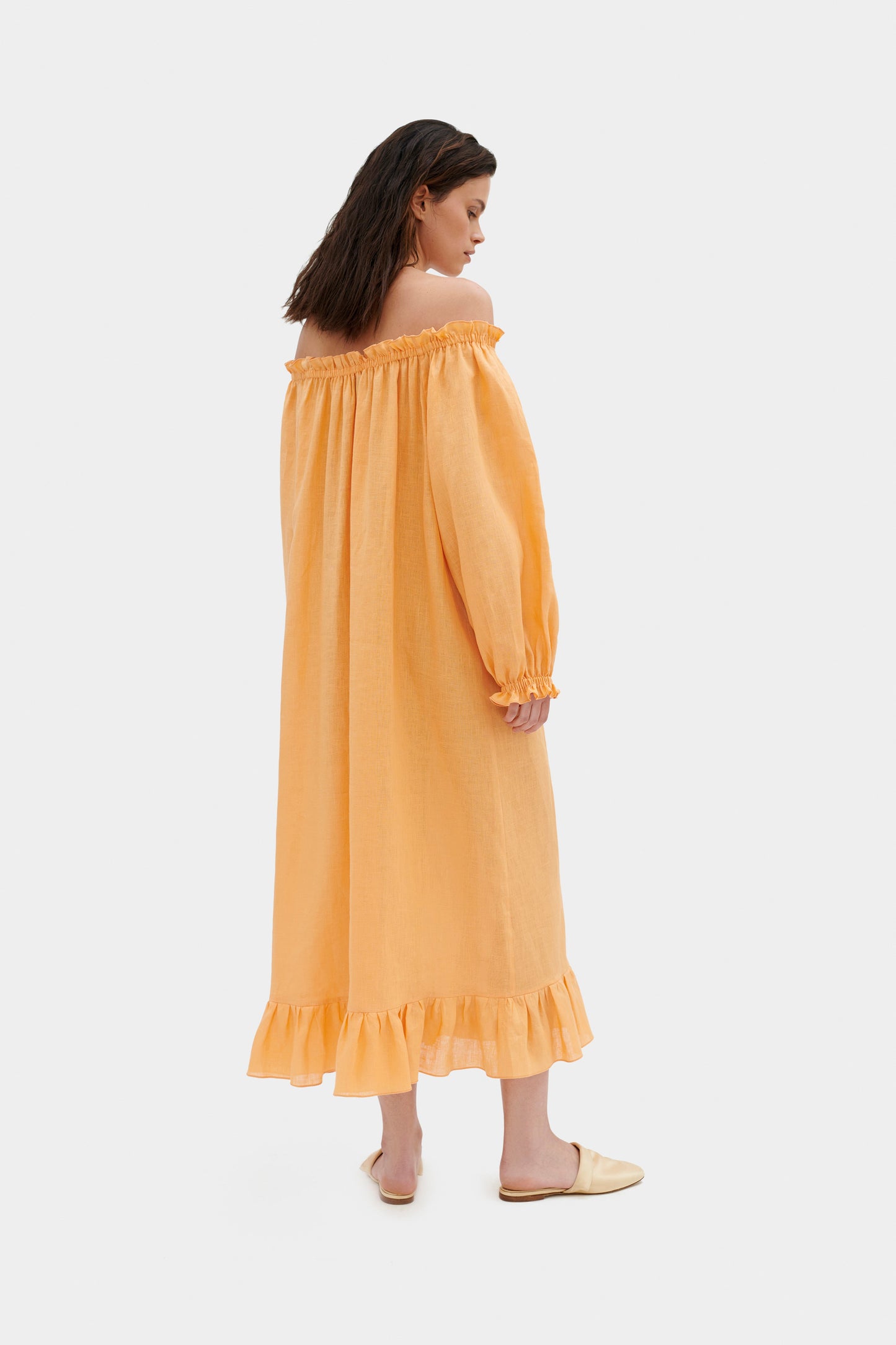 Loungewear Linen Midi Dress in Coral