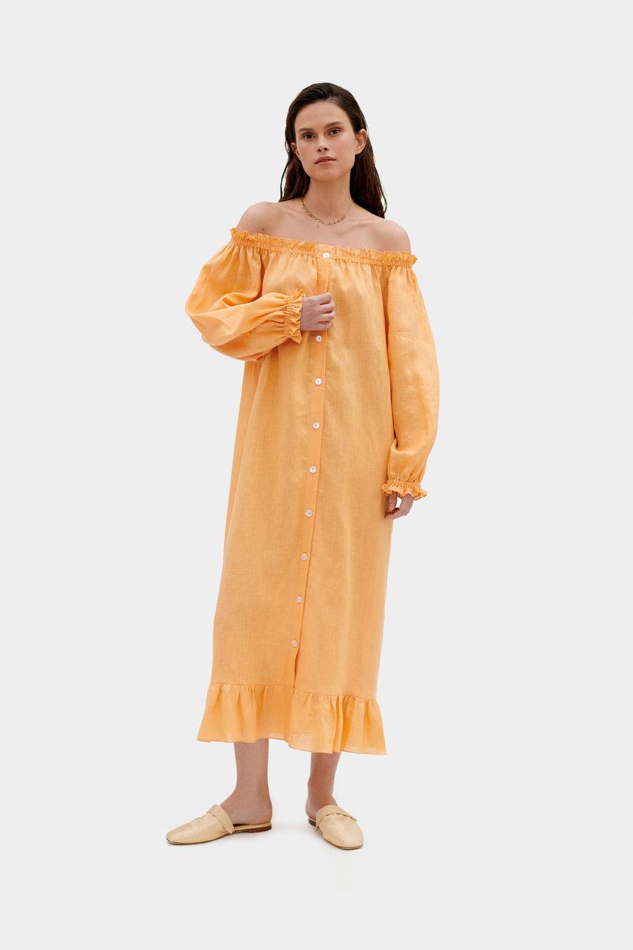 Loungewear Linen Midi Dress in Coral