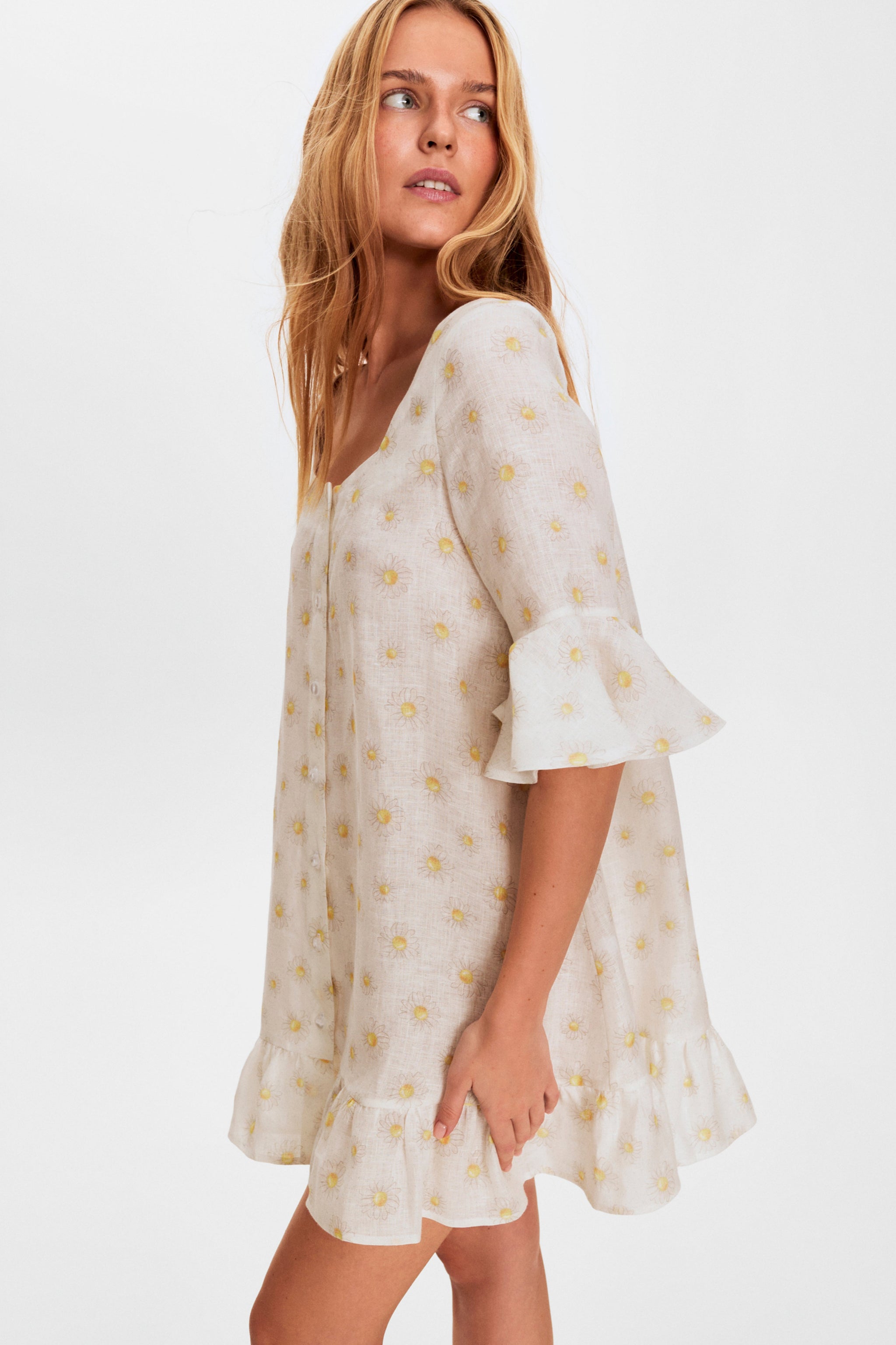 Marseille Linen Mini Dress in Daisies
