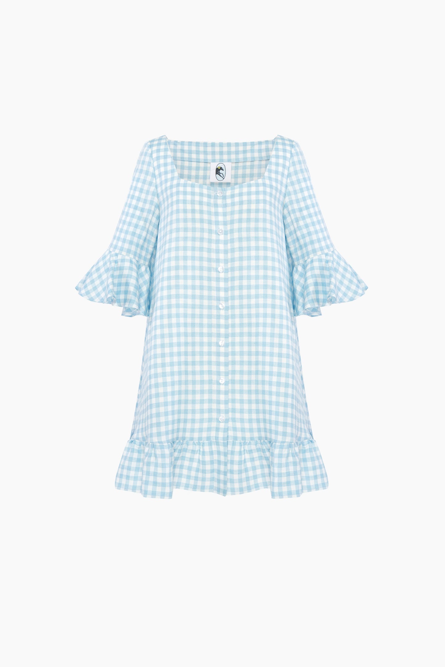 Marseille Linen Mini Dress in Blue Vichy