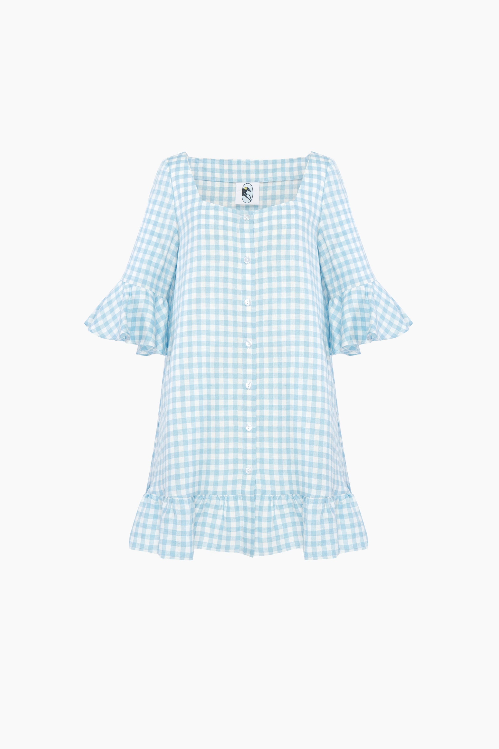 Marseille Linen Mini Dress in Blue Vichy