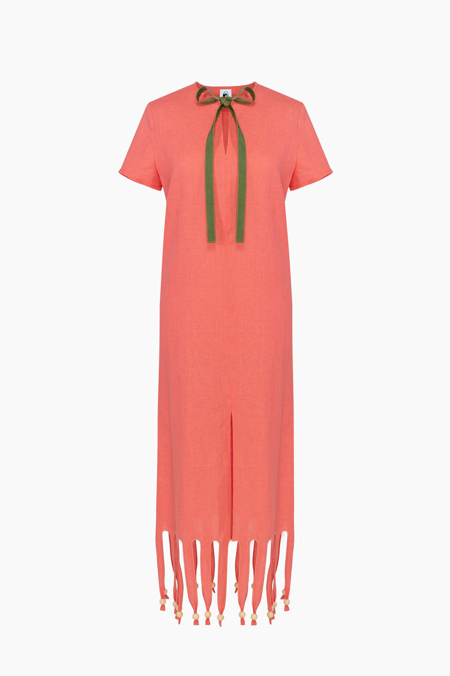 Lambada Fringed Linen Maxi Dress in Strawberry