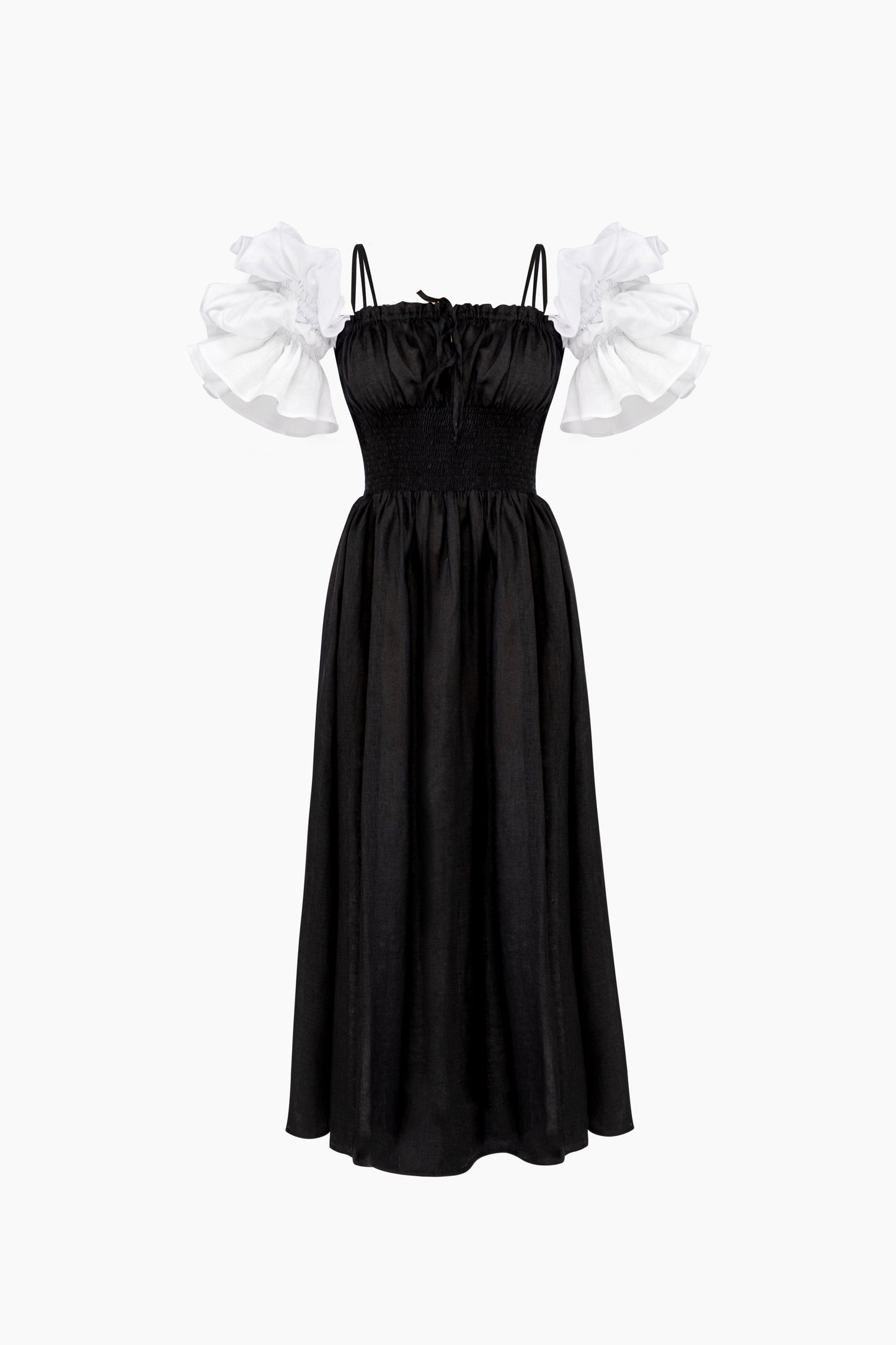 Arle Ruffled Linen Maxi Dress in Black