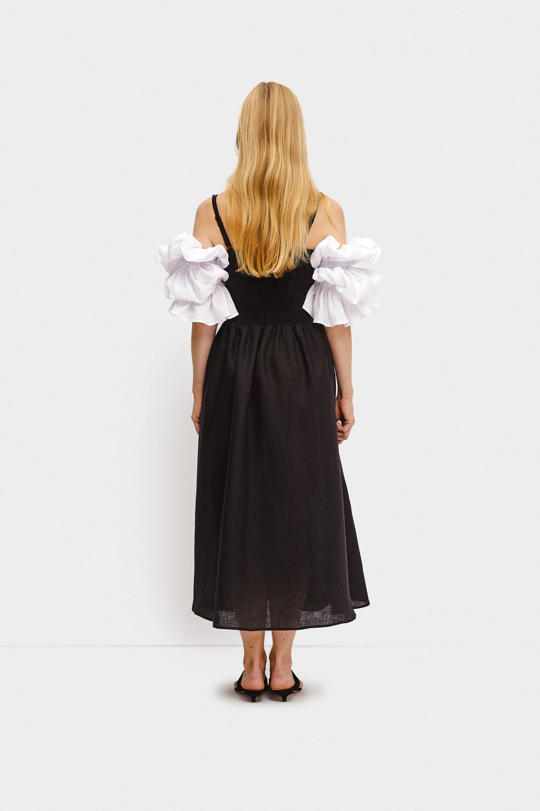 Arle Ruffled Linen Maxi Dress in Black