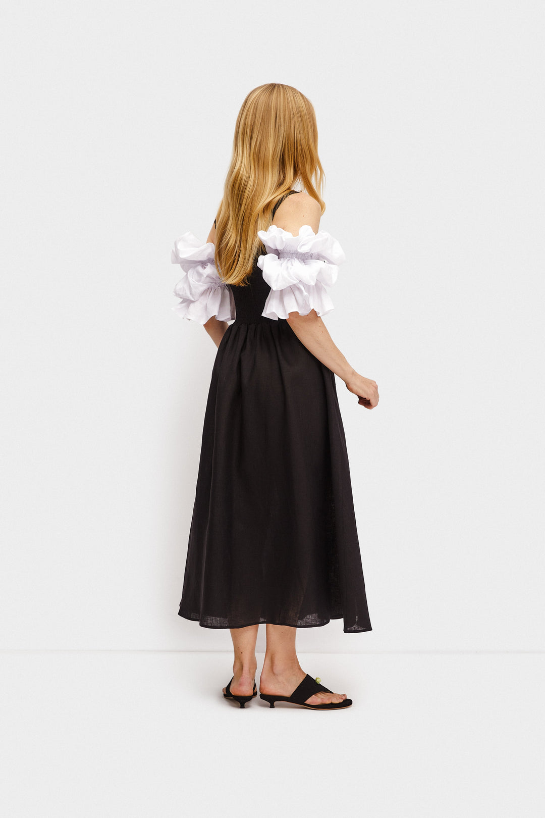 Arle Ruffled Linen Maxi Dress in Black