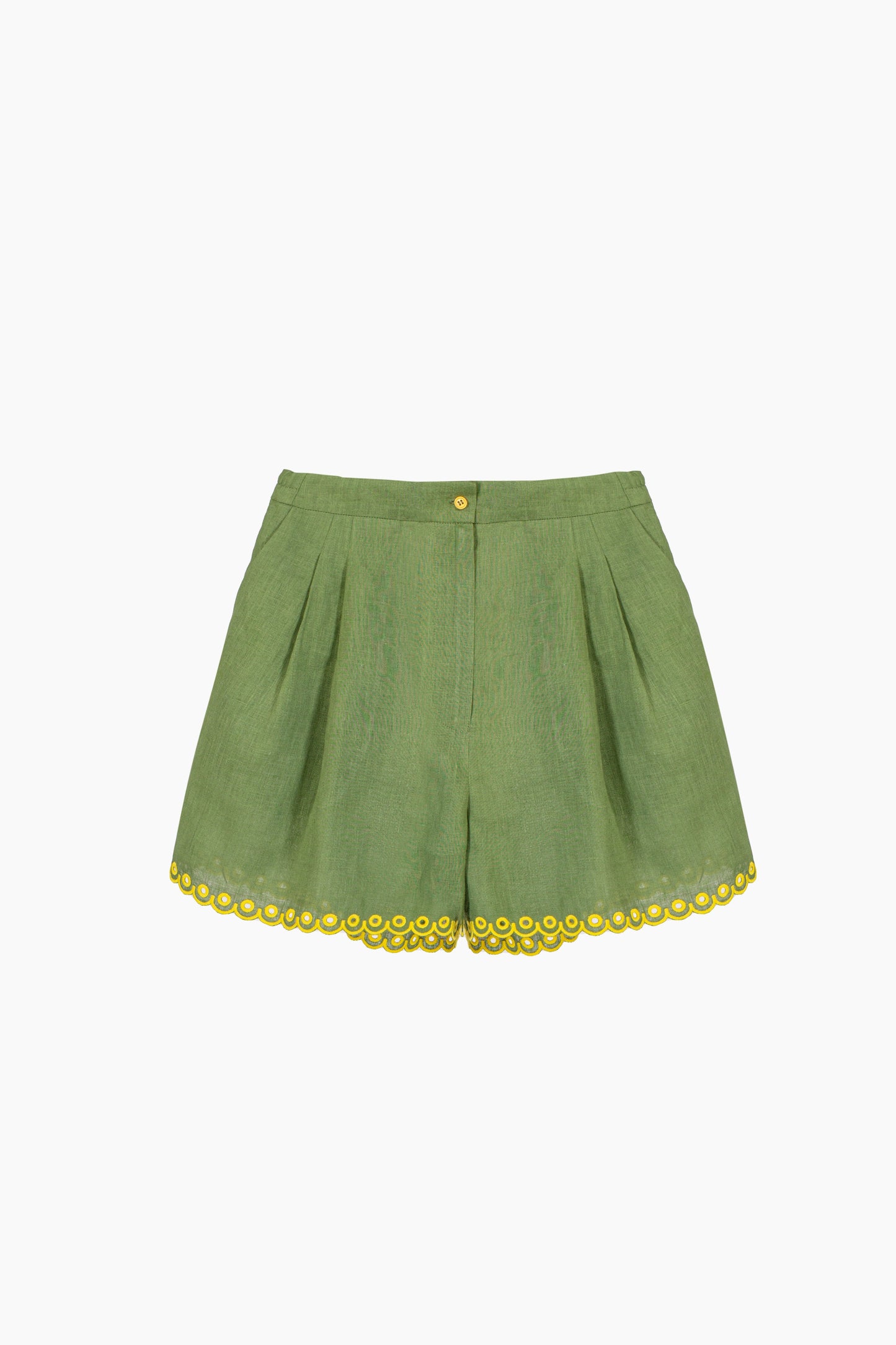 Petra Embroidered Linen Shorts in Green
