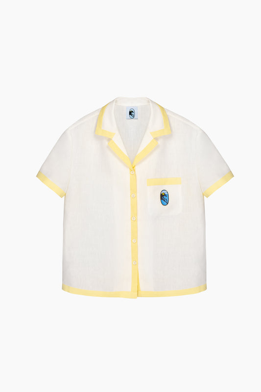 Garrick Embroidered Linen Short-sleeved Shirt in Milk