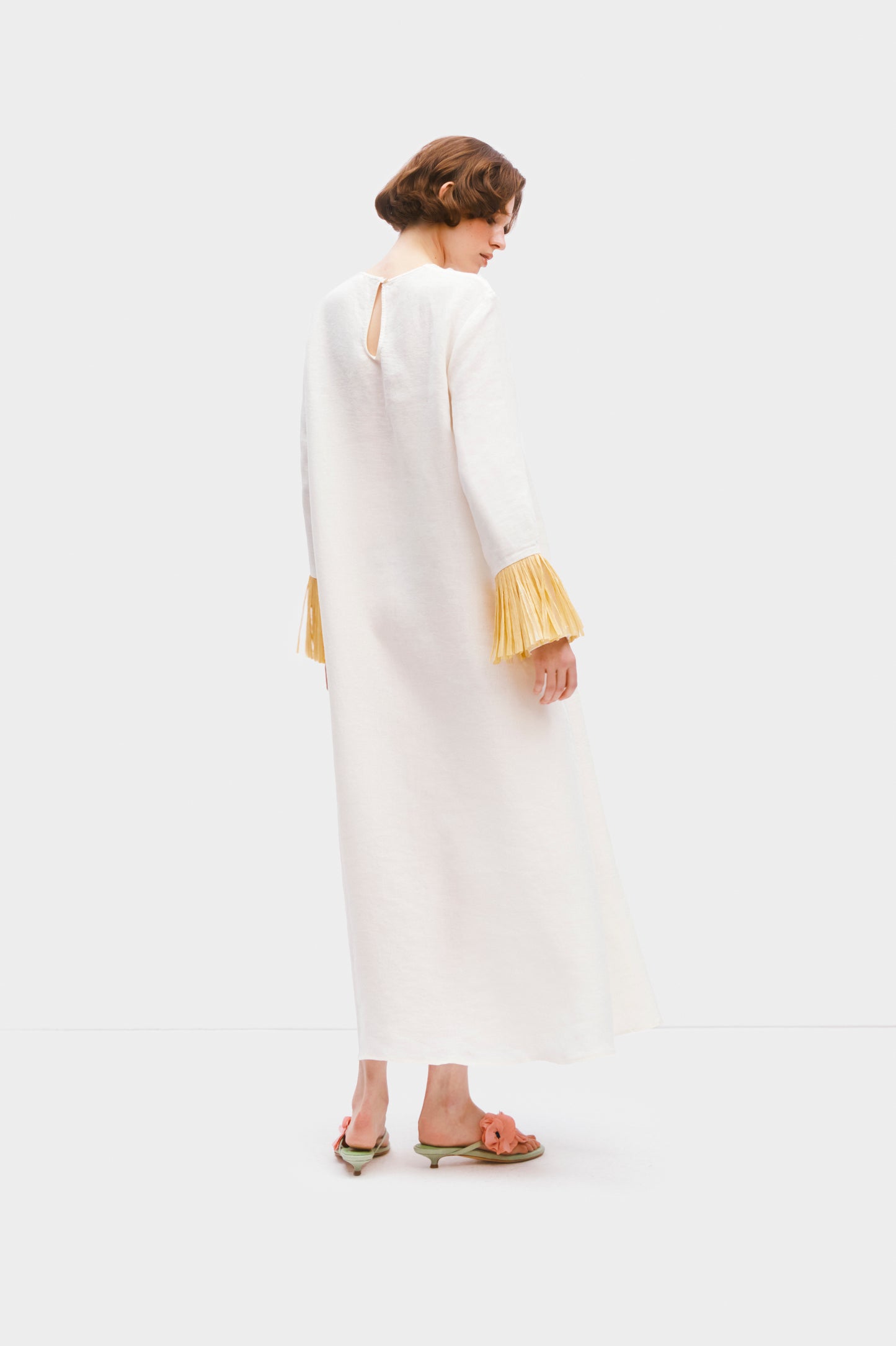 Crusoe Raffia Linen Maxi Dress in Milk