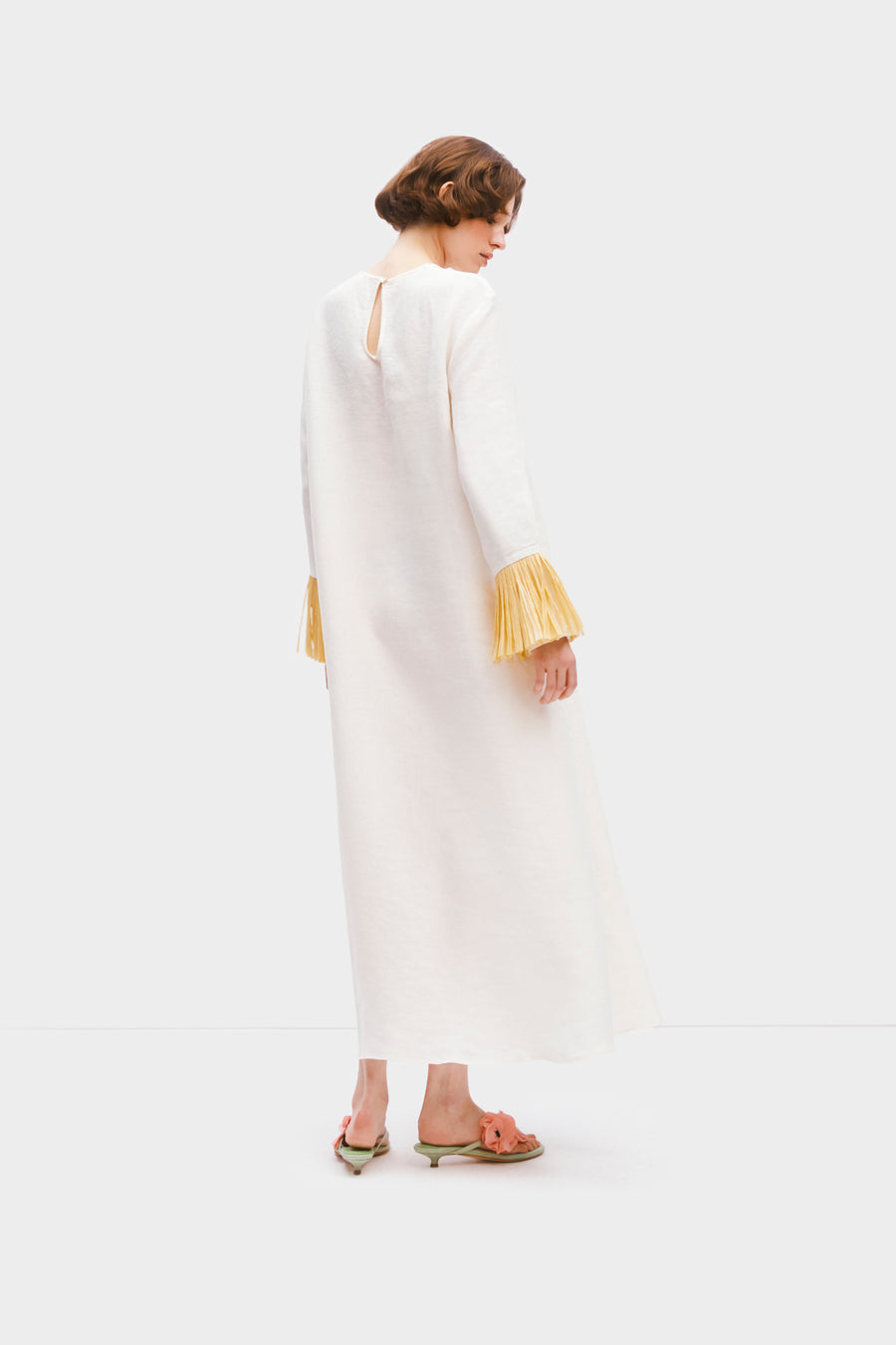 Crusoe Raffia Linen Maxi Dress in Milk