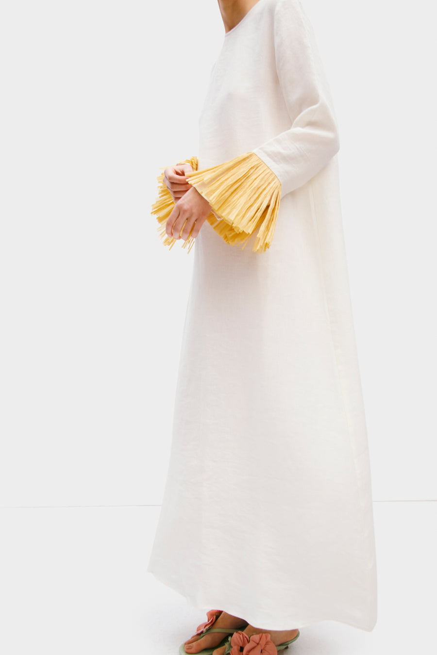 Crusoe Raffia Linen Maxi Dress in Milk