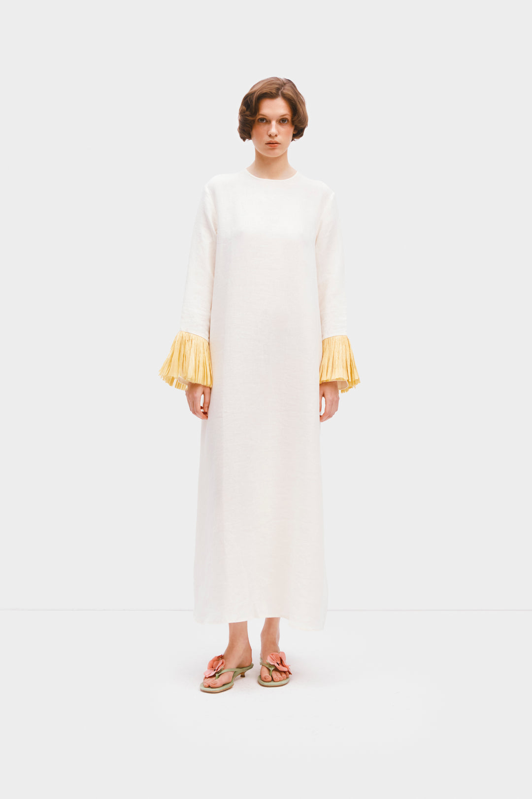 Crusoe Raffia Linen Maxi Dress in Milk