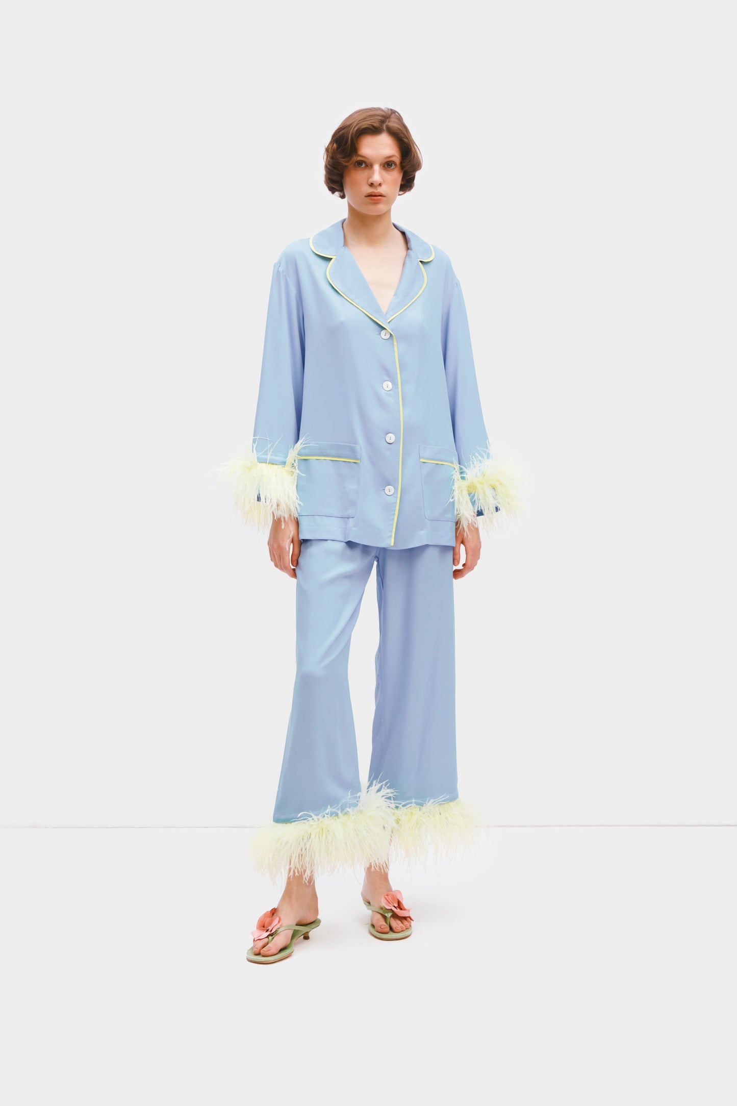 Party Pajama Set with Double Yellow Feathers in Blue