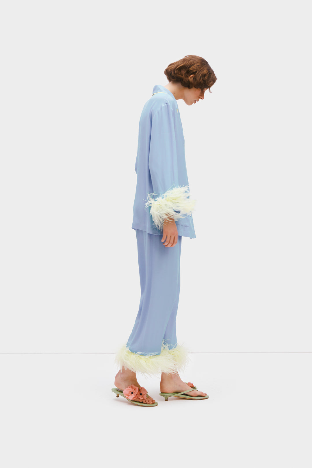 Party Pajama Set with Double Yellow Feathers in Blue