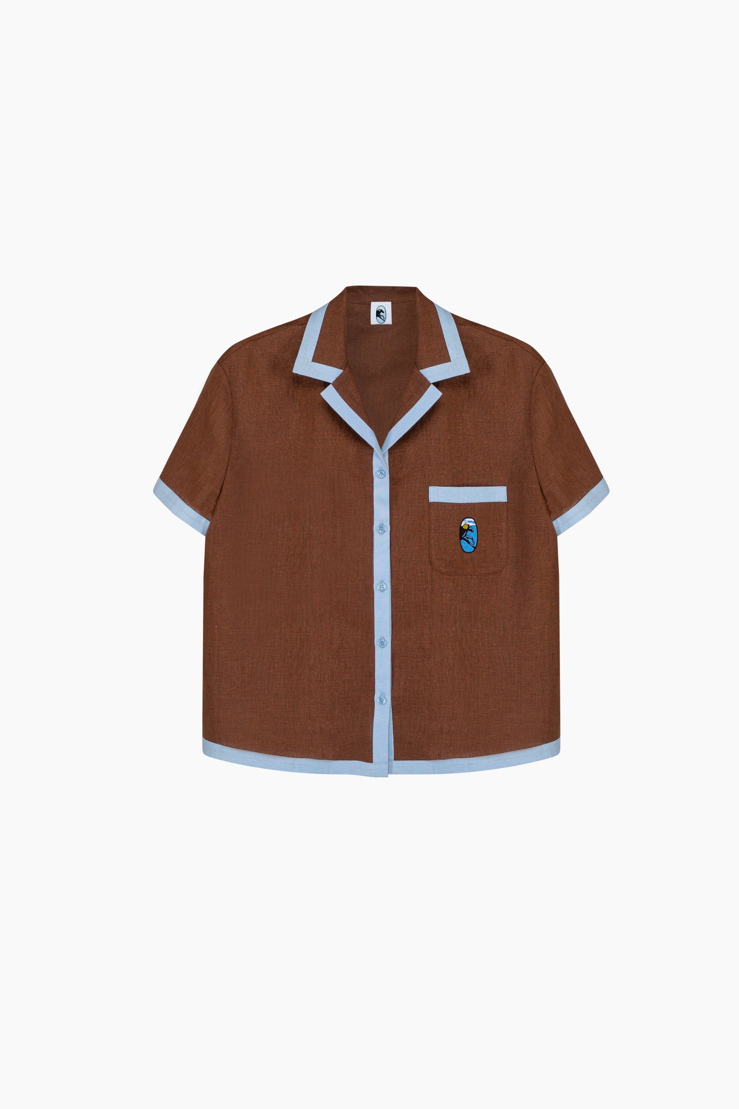 Garrick Embroidered Linen Short-sleeved Shirt in Brown