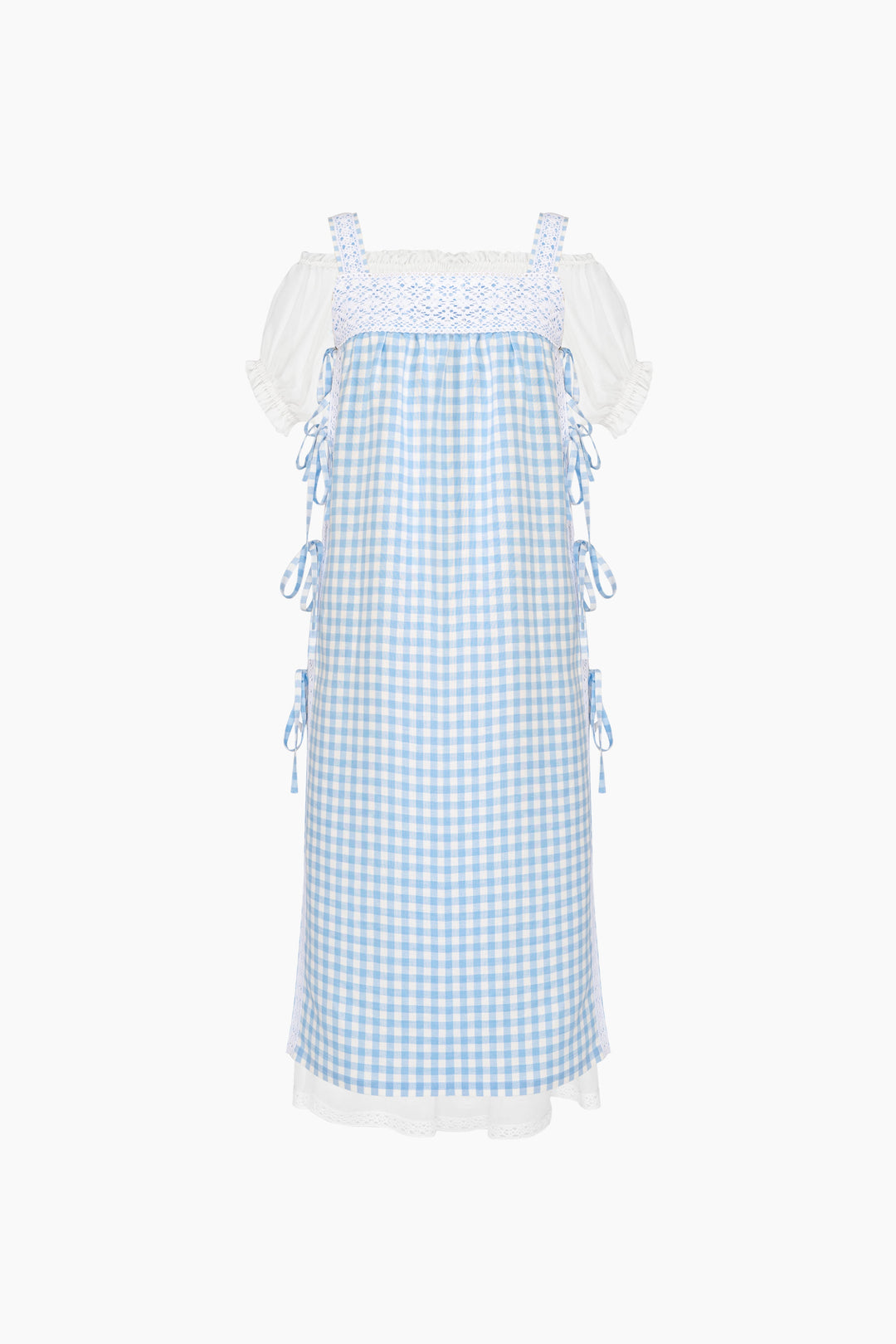 Greta Layered Linen Midi Dress in Blue Vichy