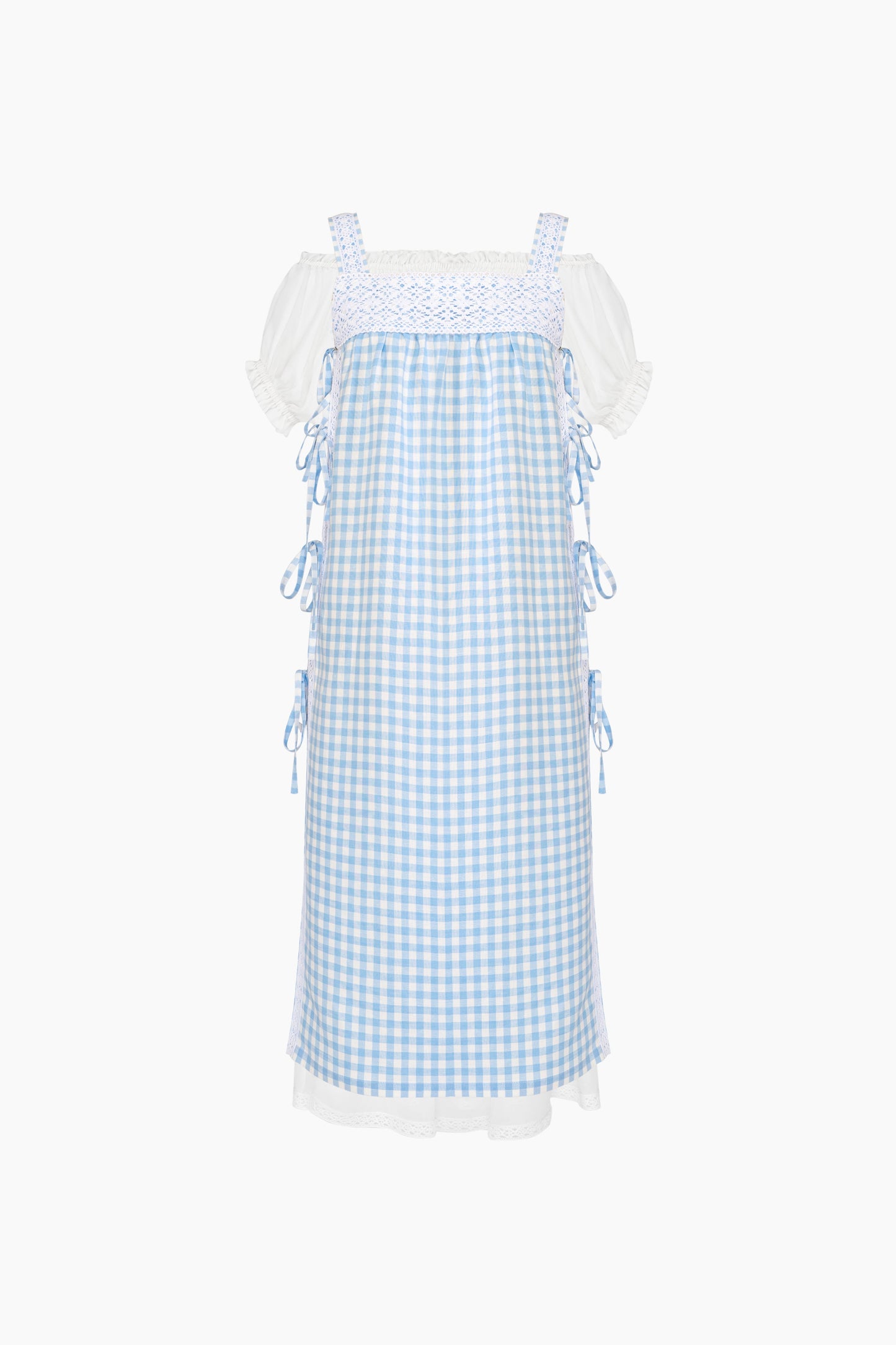 Greta Layered Linen Midi Dress in Blue Vichy