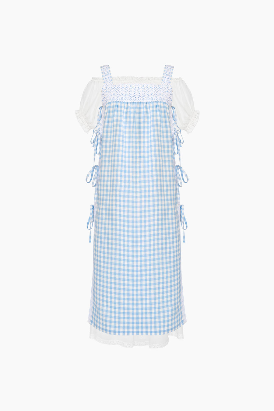 Greta Layered Linen Midi Dress in Blue Vichy