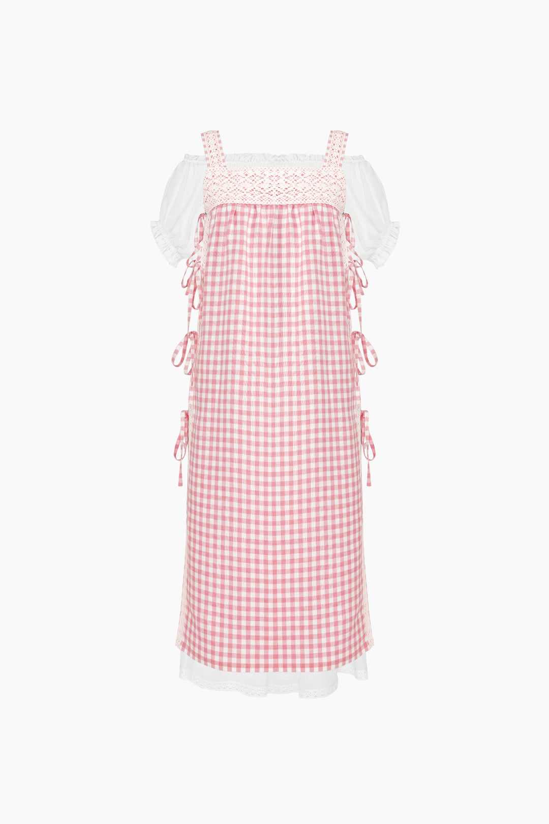 Greta Layered Linen Midi Dress in Pink Vichy