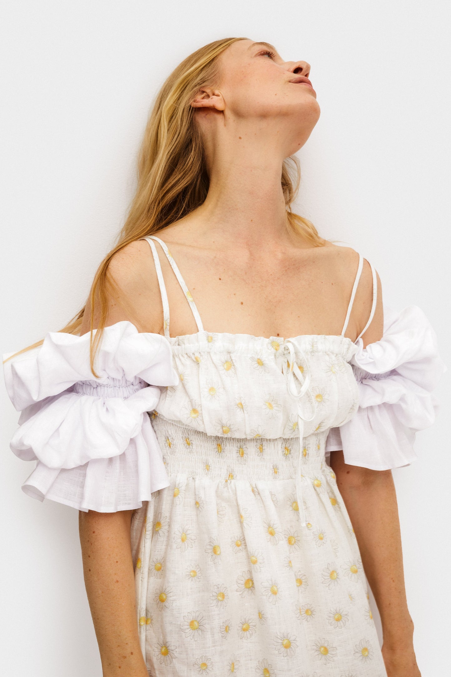 Arle Ruffled Linen Maxi Dress in Daisies