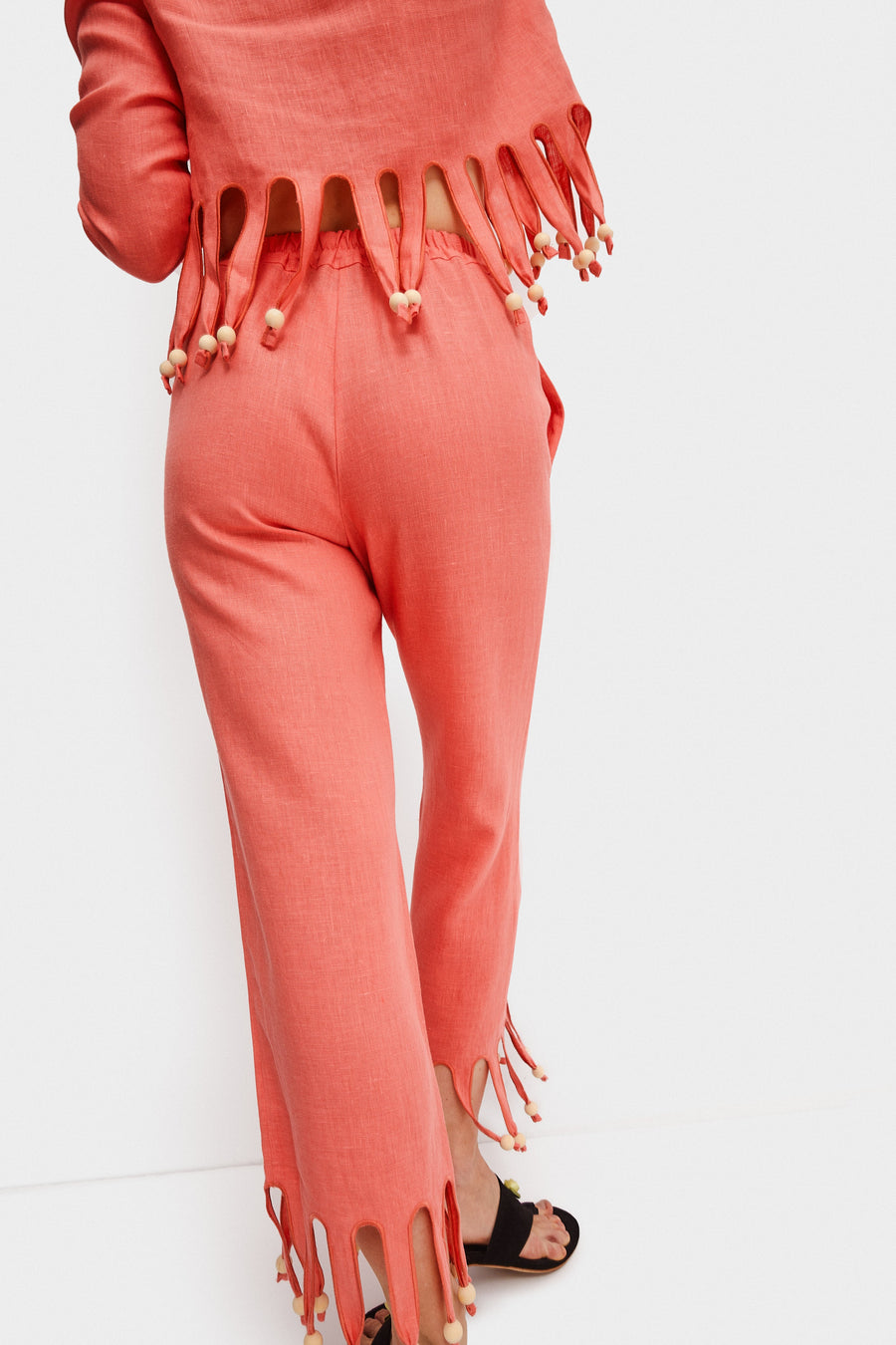 Lambada Fringed Linen Pants in Strawberry