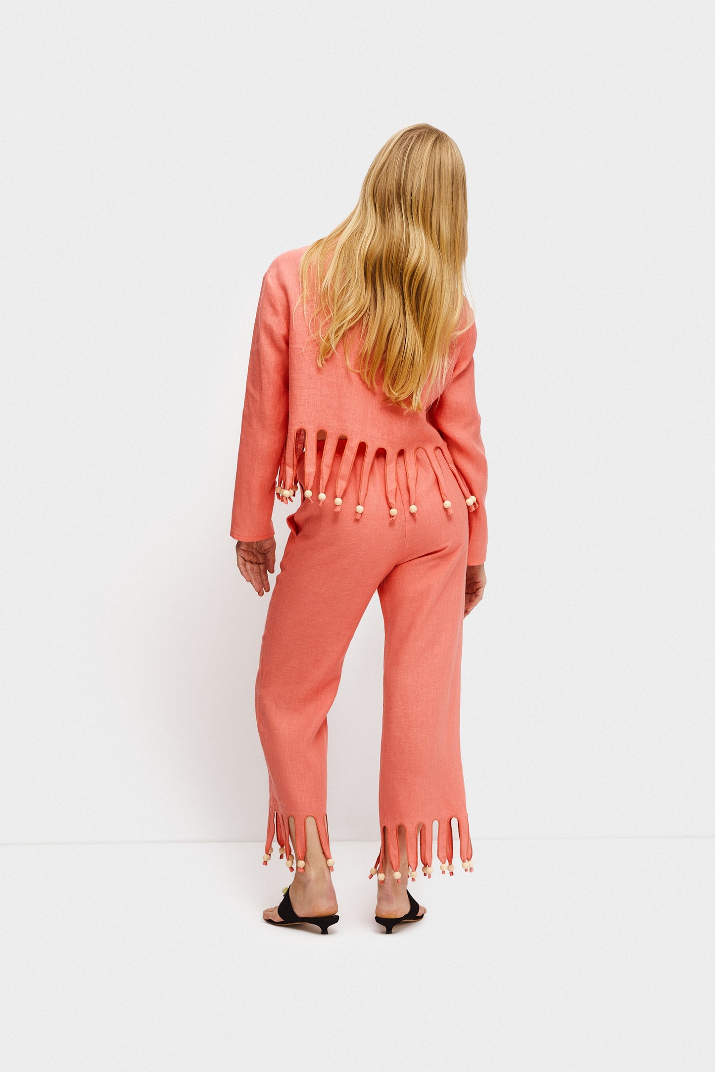 Lambada Fringed Linen Pants in Strawberry