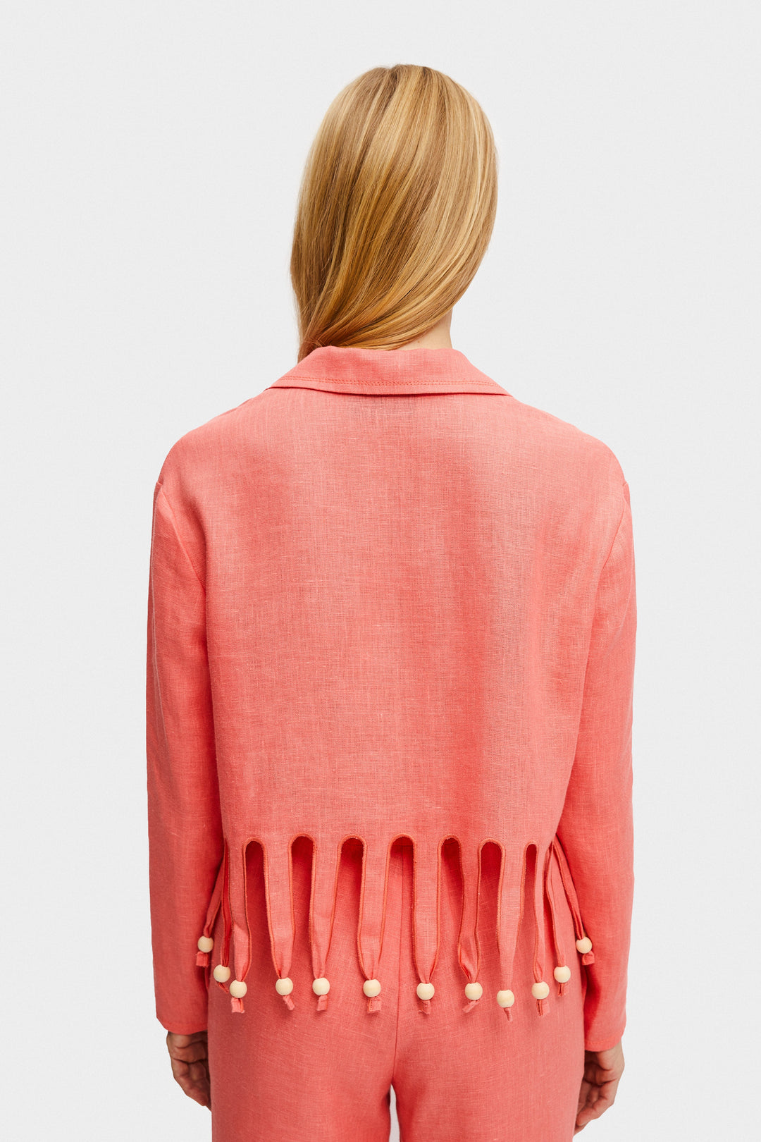 Lambada Fringed Linen Shirt in Strawberry