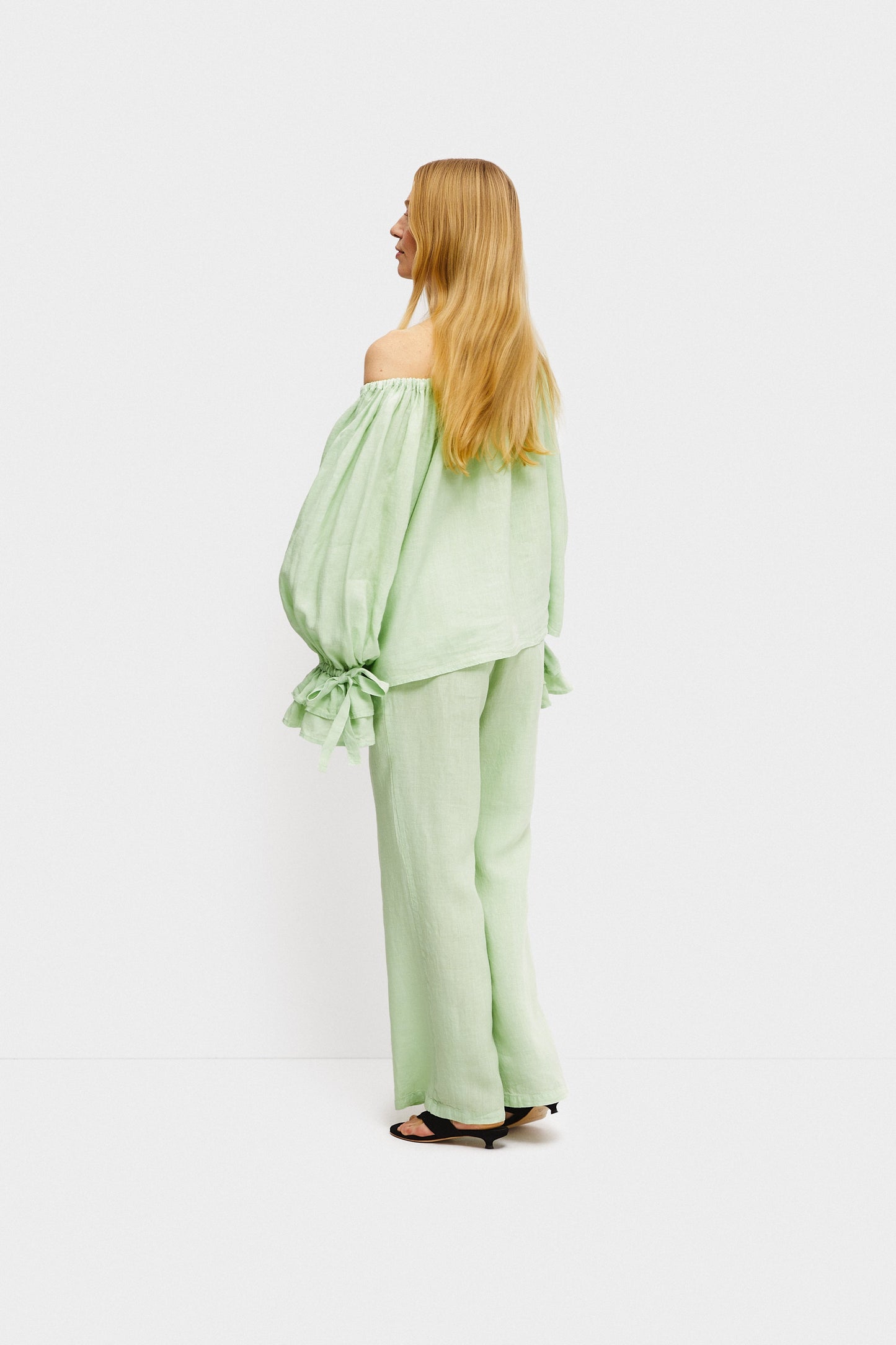 Flamenco Linen Set with Pants in Green