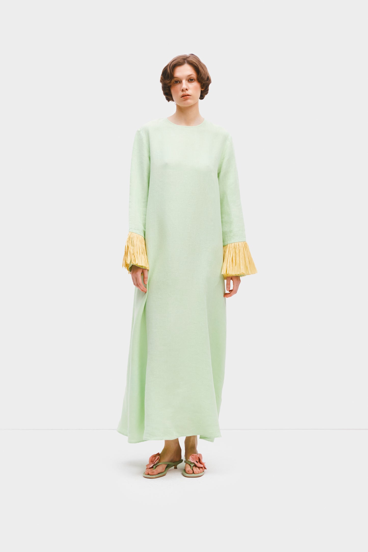 Crusoe Raffia Linen Maxi Dress in Green