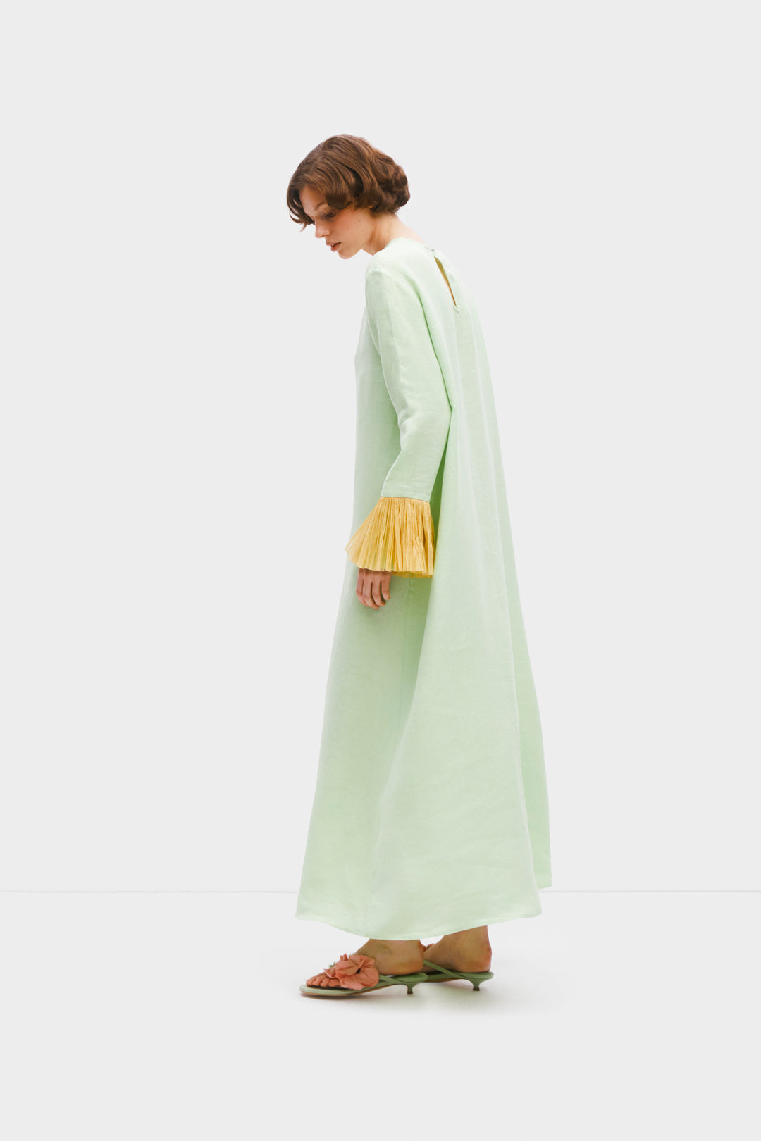 Crusoe Raffia Linen Maxi Dress in Green