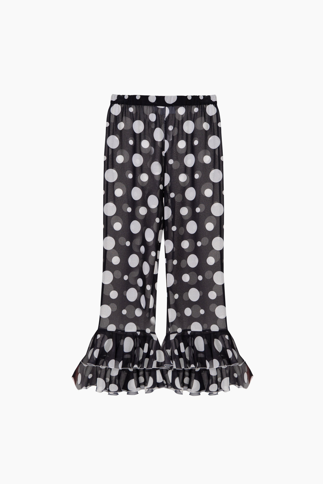 Samba Ruffled Chiffon Polka-dot Pants in Black