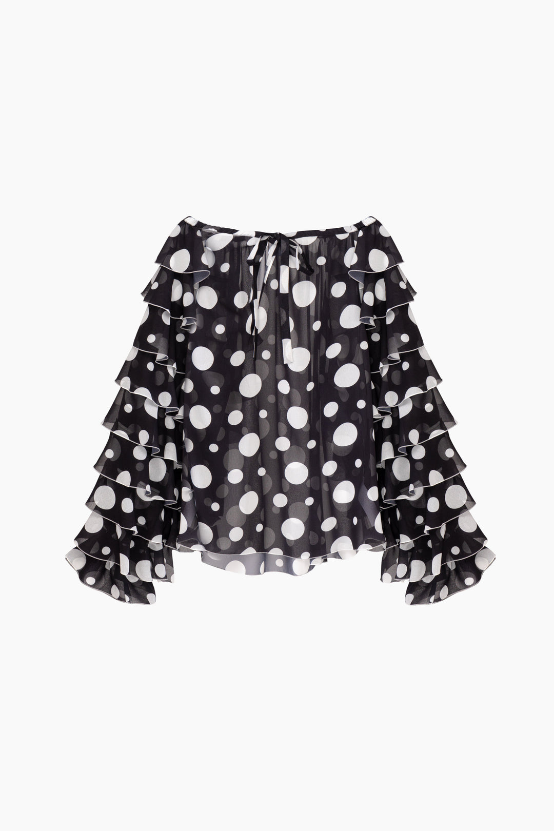 Samba Ruffled Chiffon Polka-dot Shirt in Black