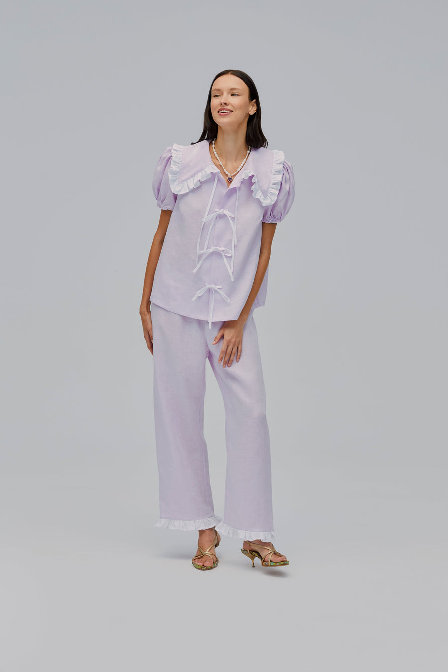 Puff Linen Lounge Shirt in Lavender