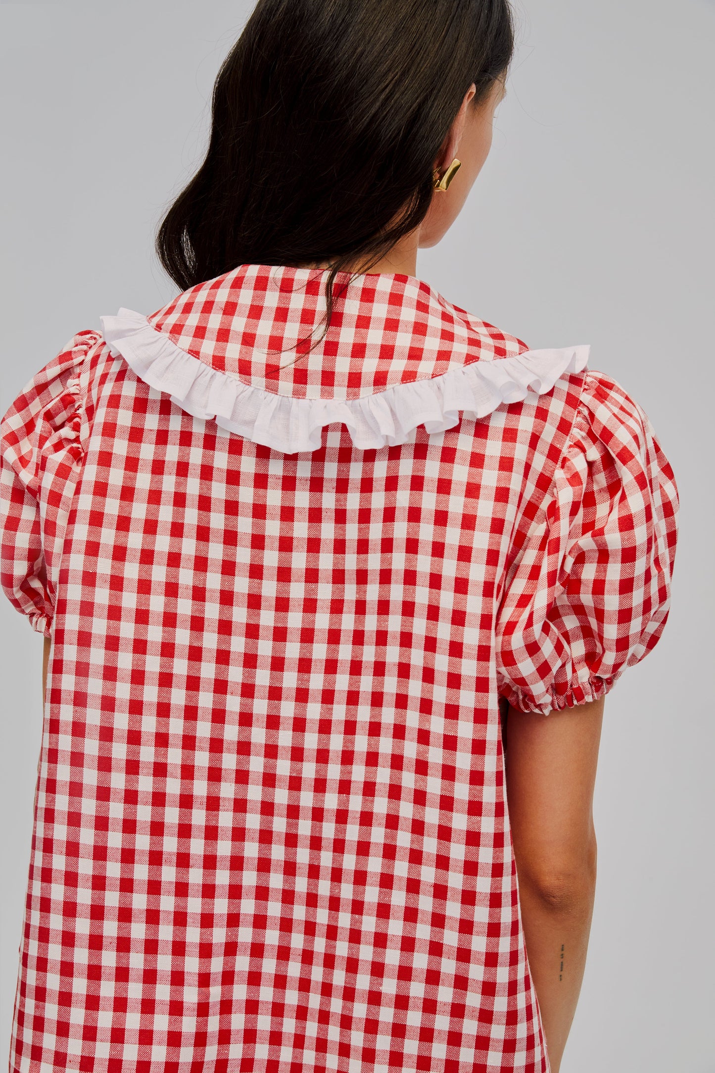 Puff Linen Lounge Shirt in Red Vichy