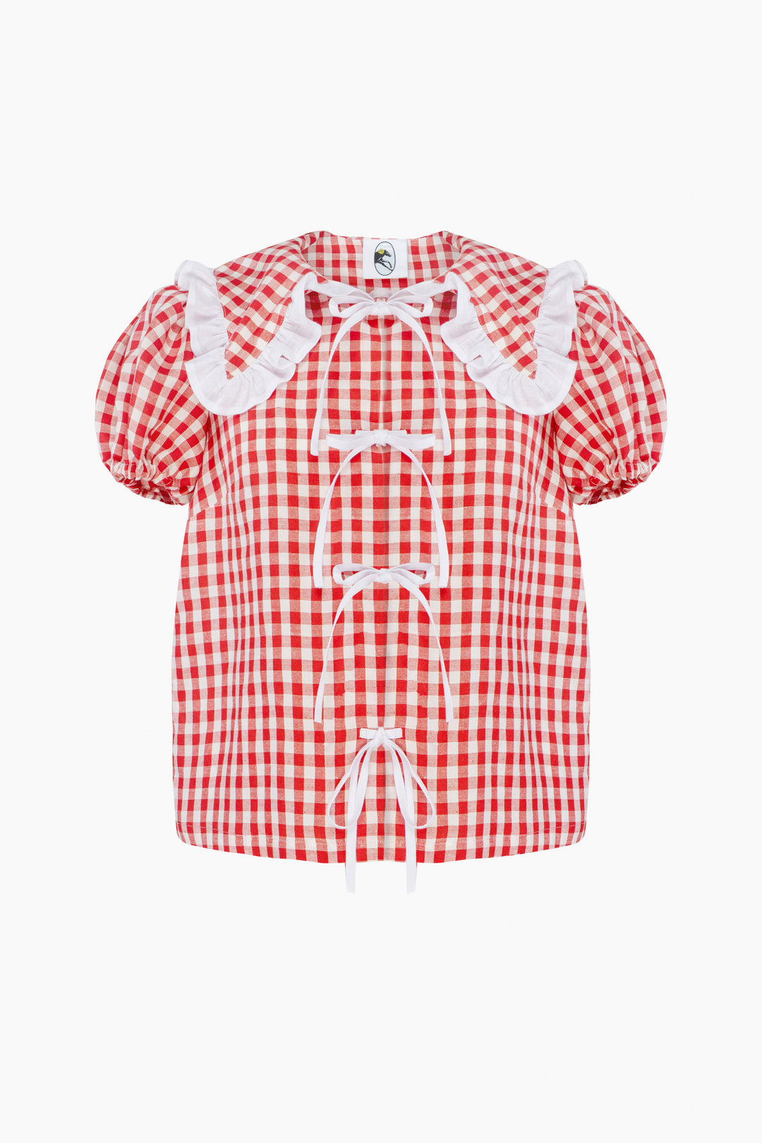 Puff Linen Lounge Shirt in Red Vichy