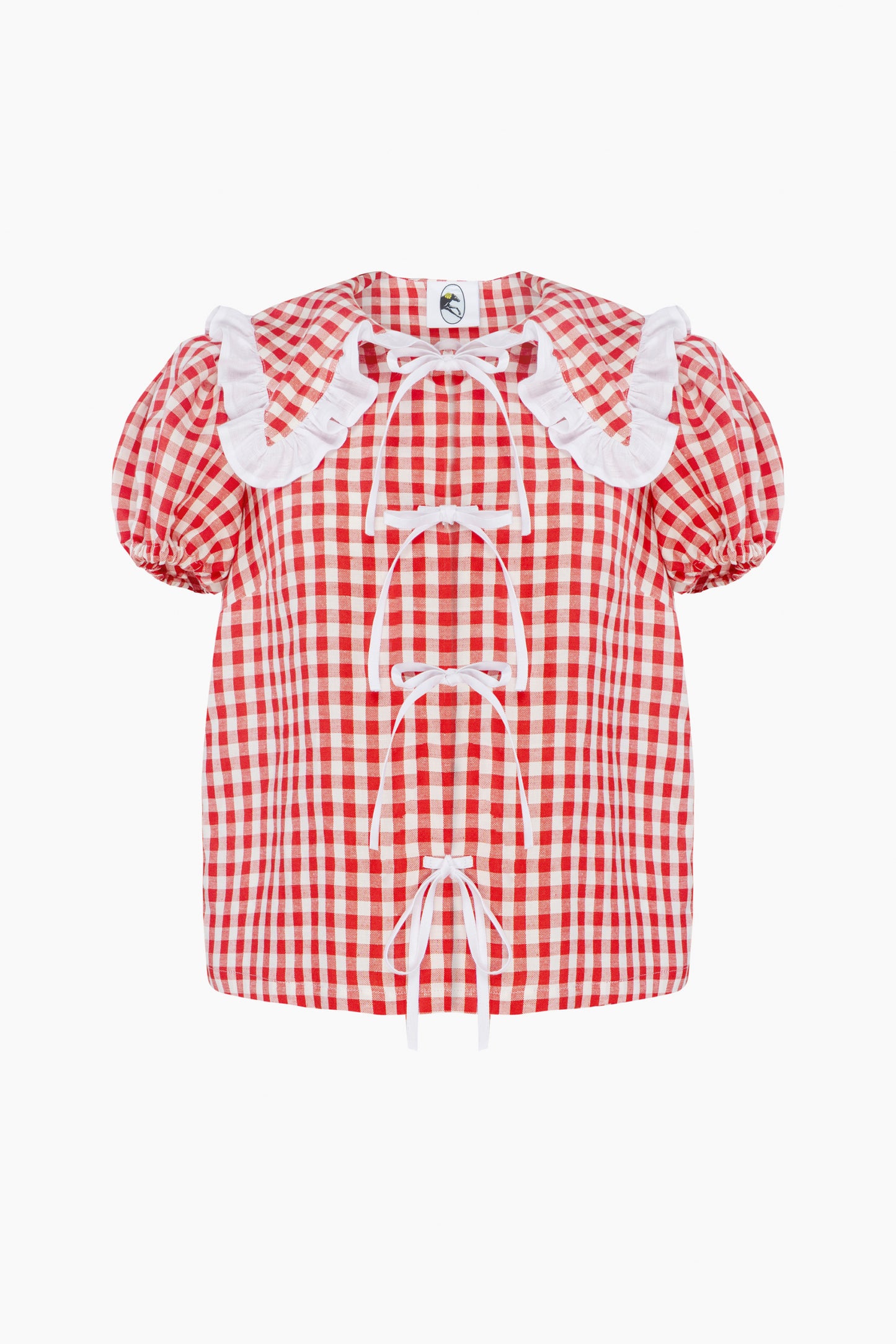 Puff Linen Lounge Shirt in Red Vichy