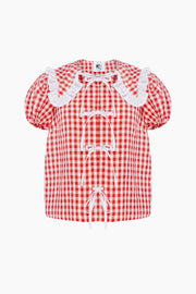 Puff Linen Lounge Shirt in Red Vichy