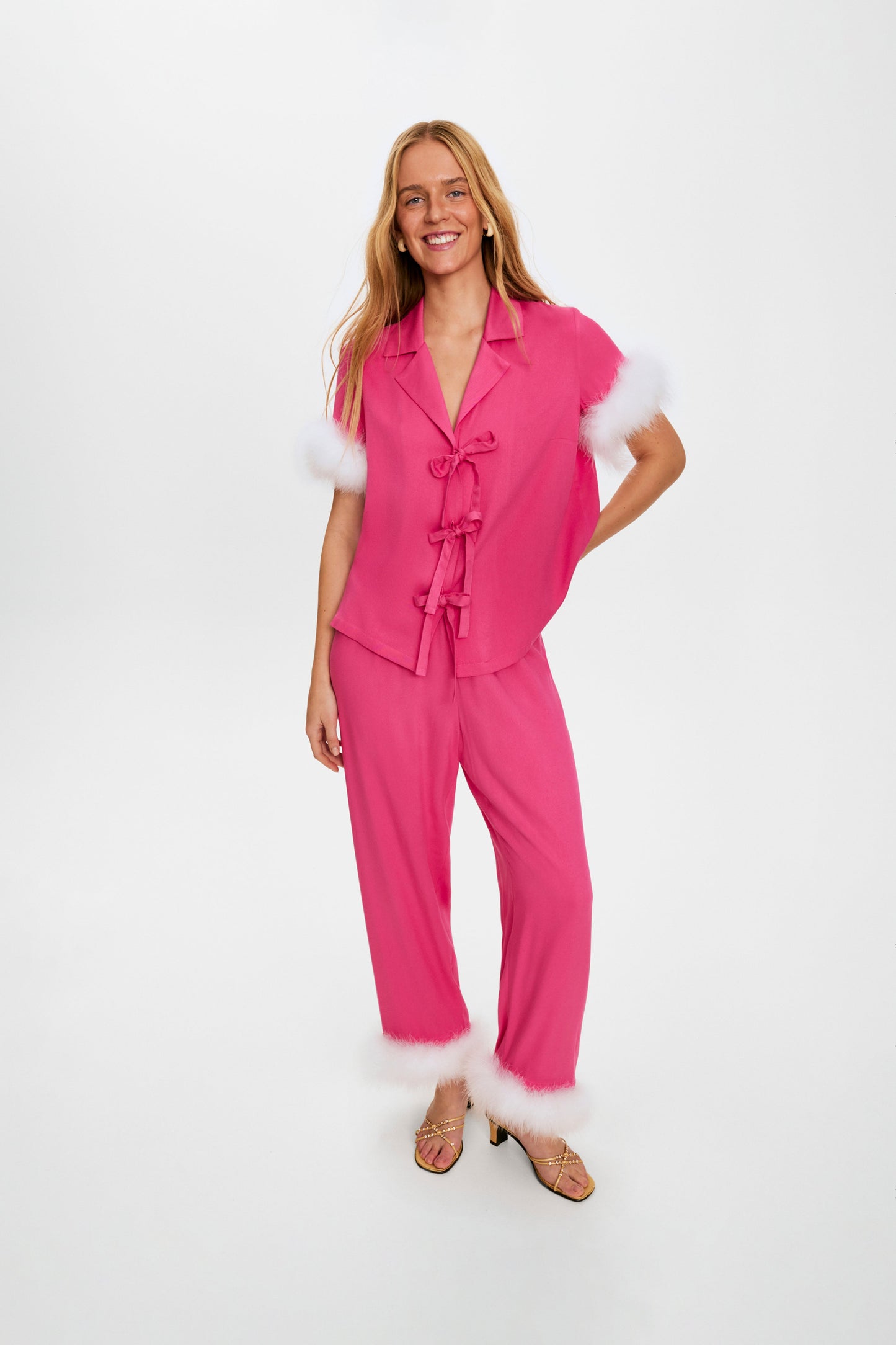 Ponyo Pajama Set with Detachable Feathers in Hot Pink