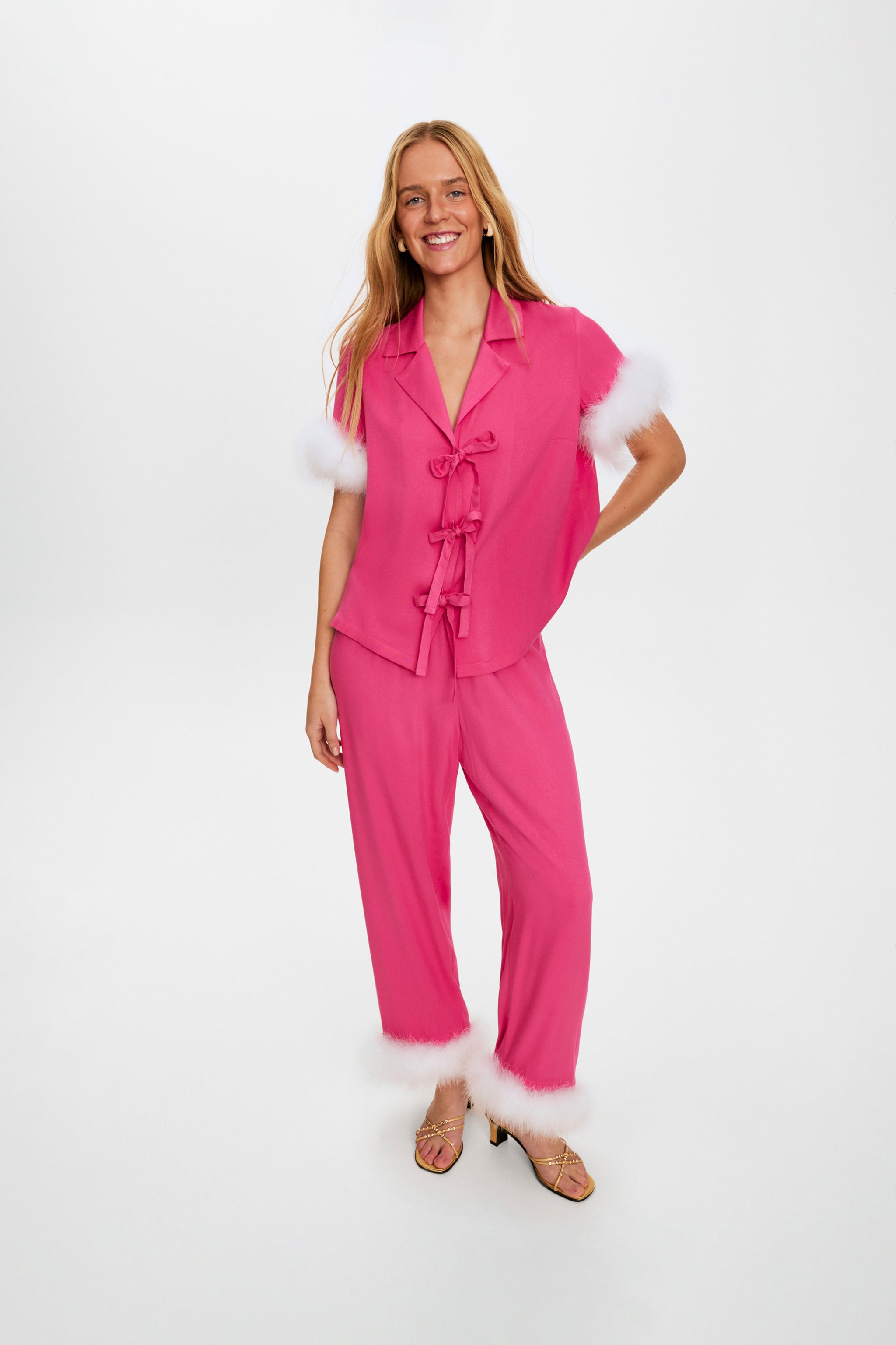 Ponyo Pajama Set with Detachable Feathers in Hot Pink