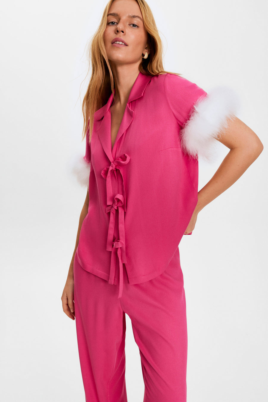 Ponyo Pajama Set with Detachable Feathers in Hot Pink