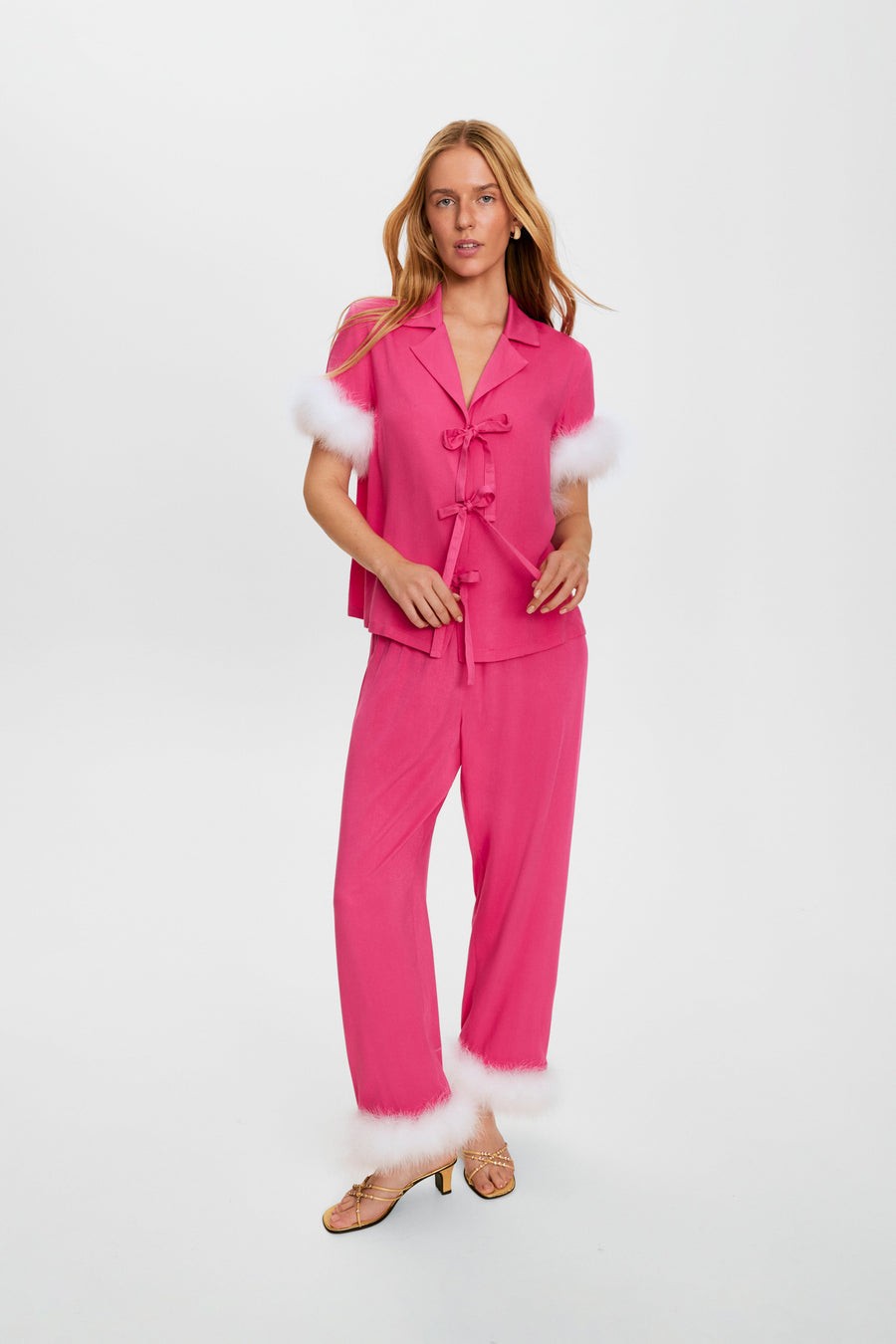 Ponyo Pajama Set with Detachable Feathers in Hot Pink