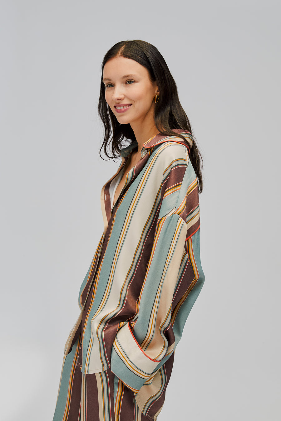 Pastelle Oversized Shirt in Sage Stripes