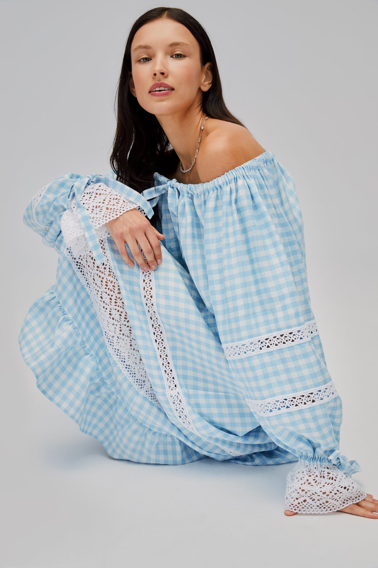 Romantica Lounge Dress in Blue Vichy