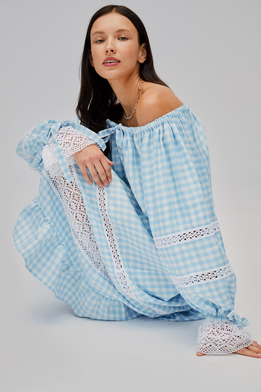 Romantica Lounge Dress in Blue Vichy