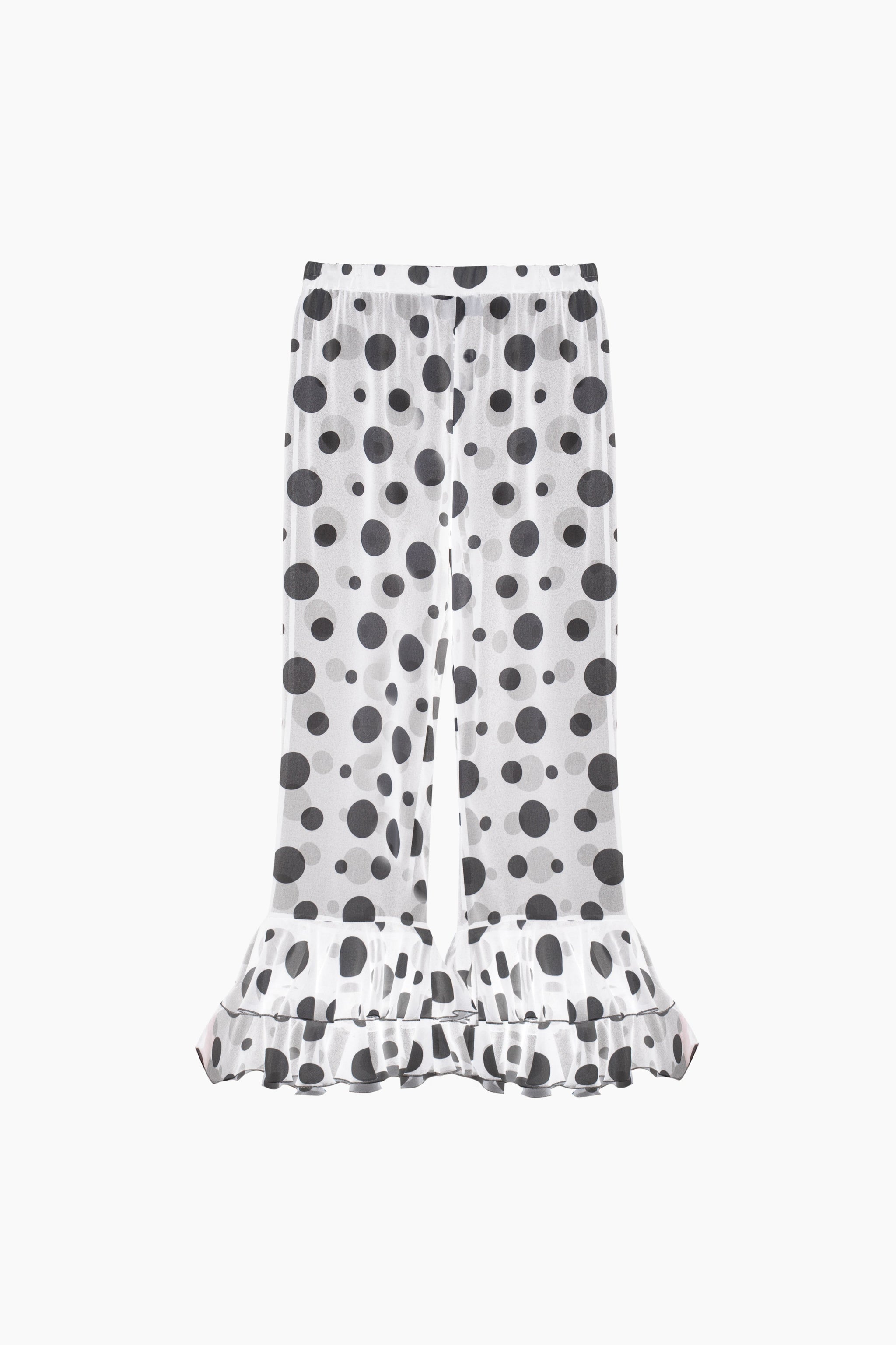 Samba Ruffled Chiffon Polka-dot Pants in White