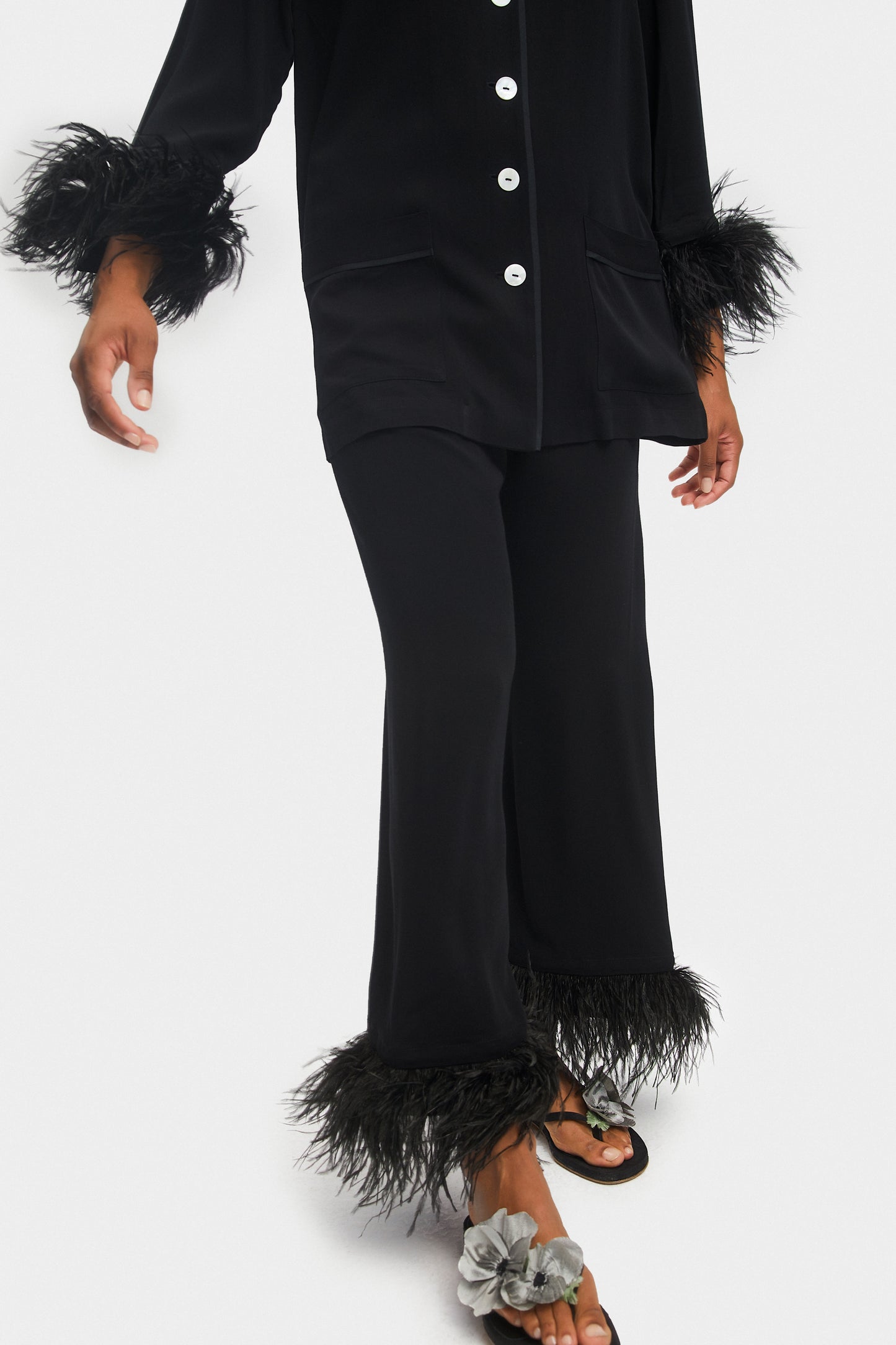 Party Pajamas Set with Detachable Feathers in Black