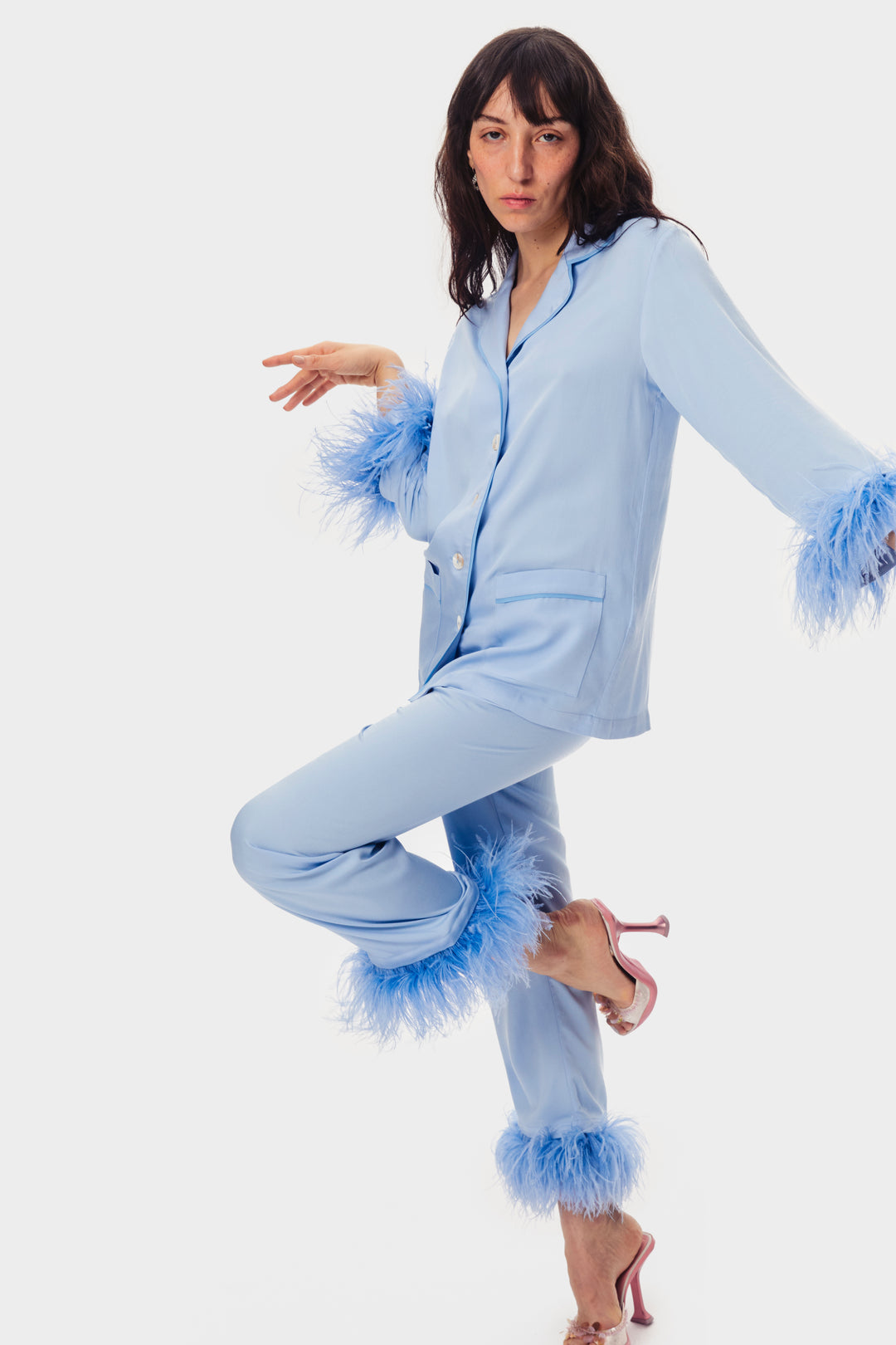 Party Pajamas Set with Detachable Feathers in Blue