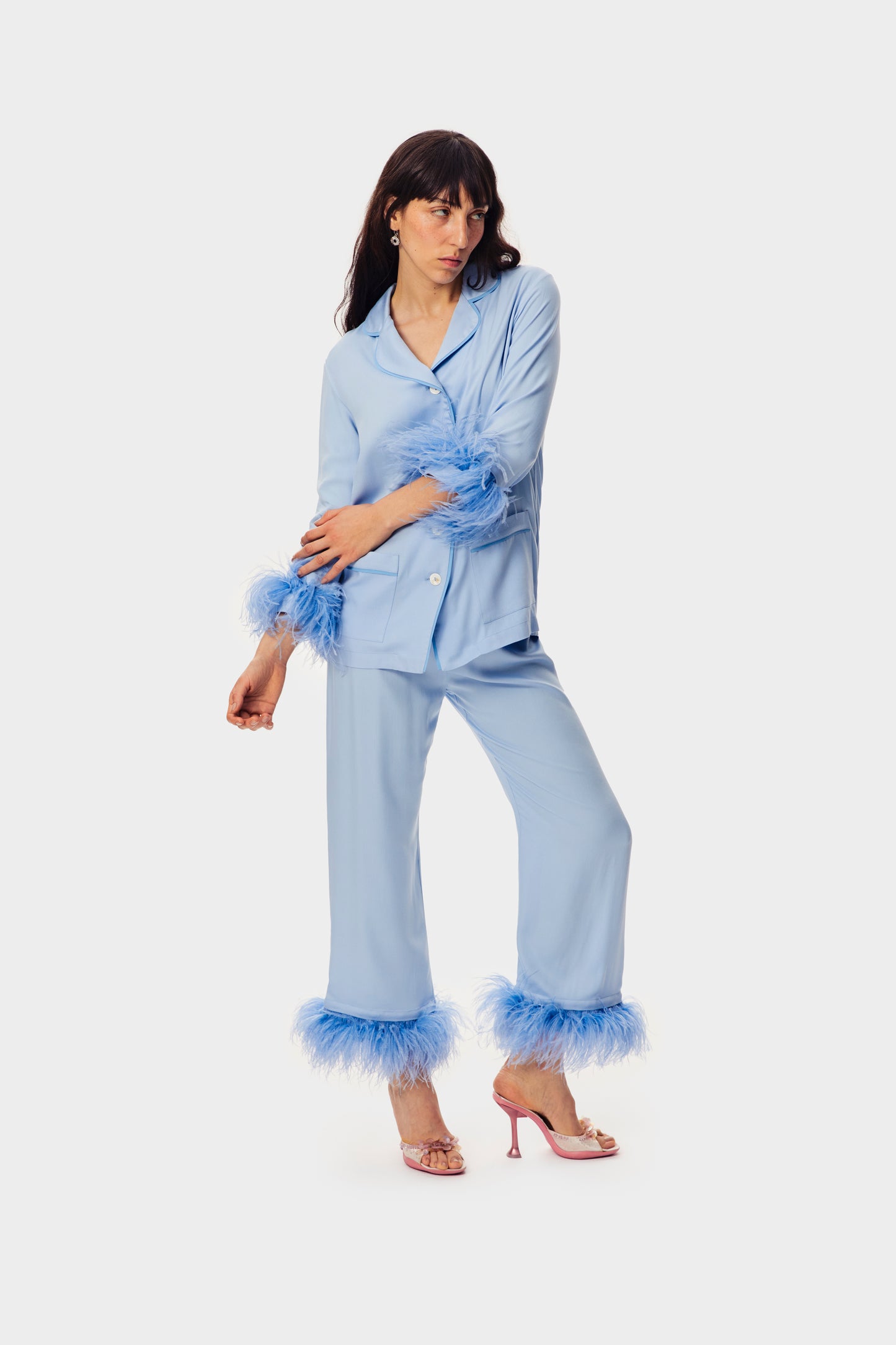 Party Pajamas Set with Detachable Feathers in Blue